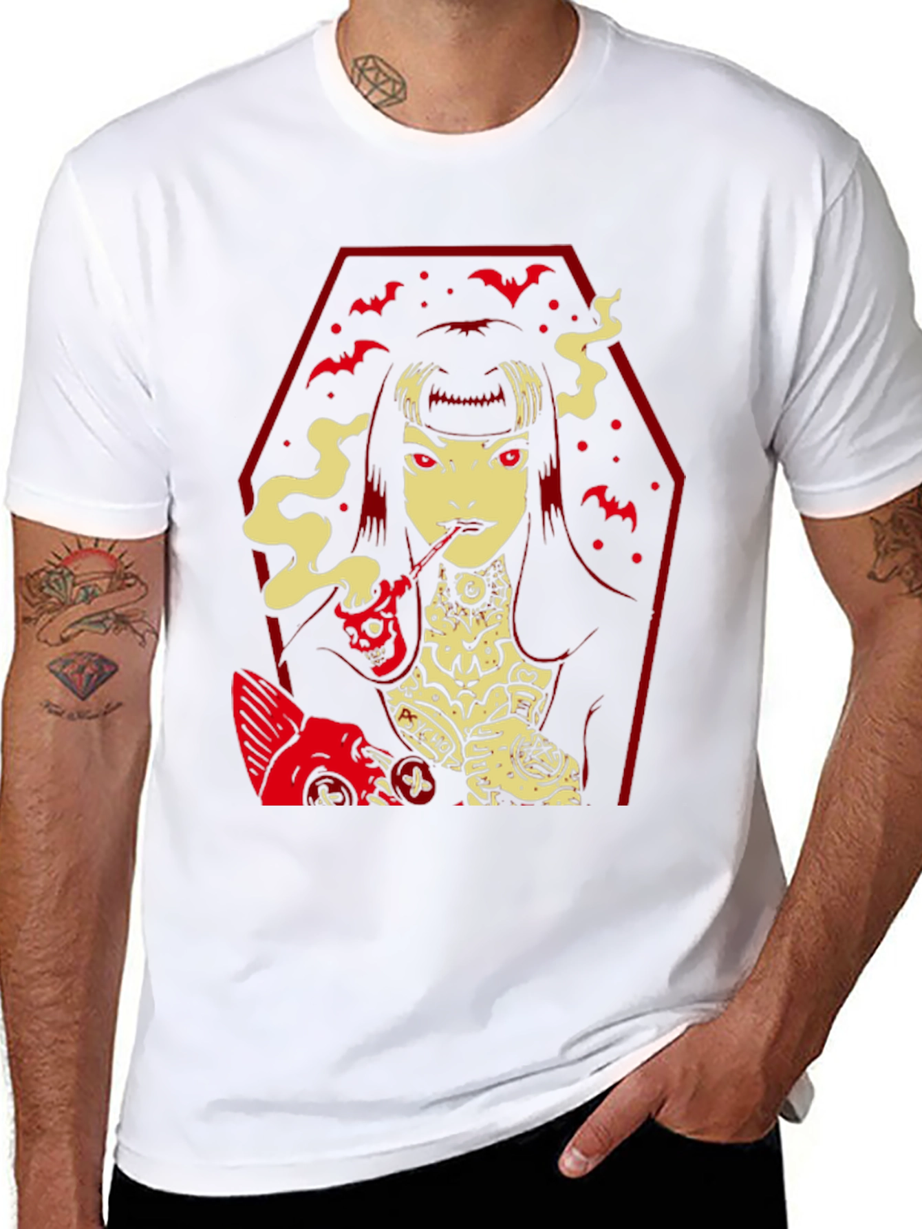 Gothic Vampire T-Shirt - Coffin Bats Design
