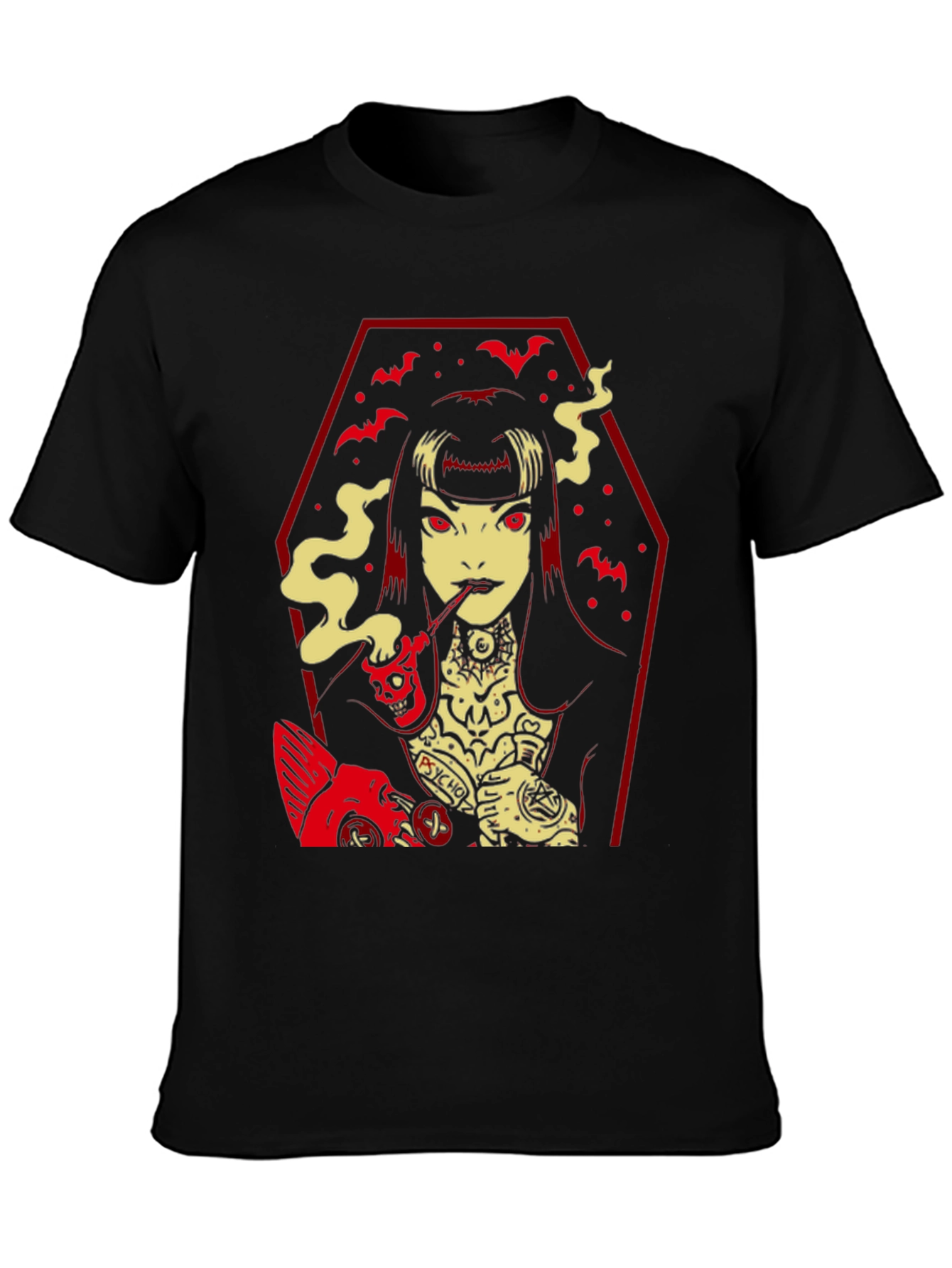 Gothic Vampire T-Shirt - Coffin Bats Design