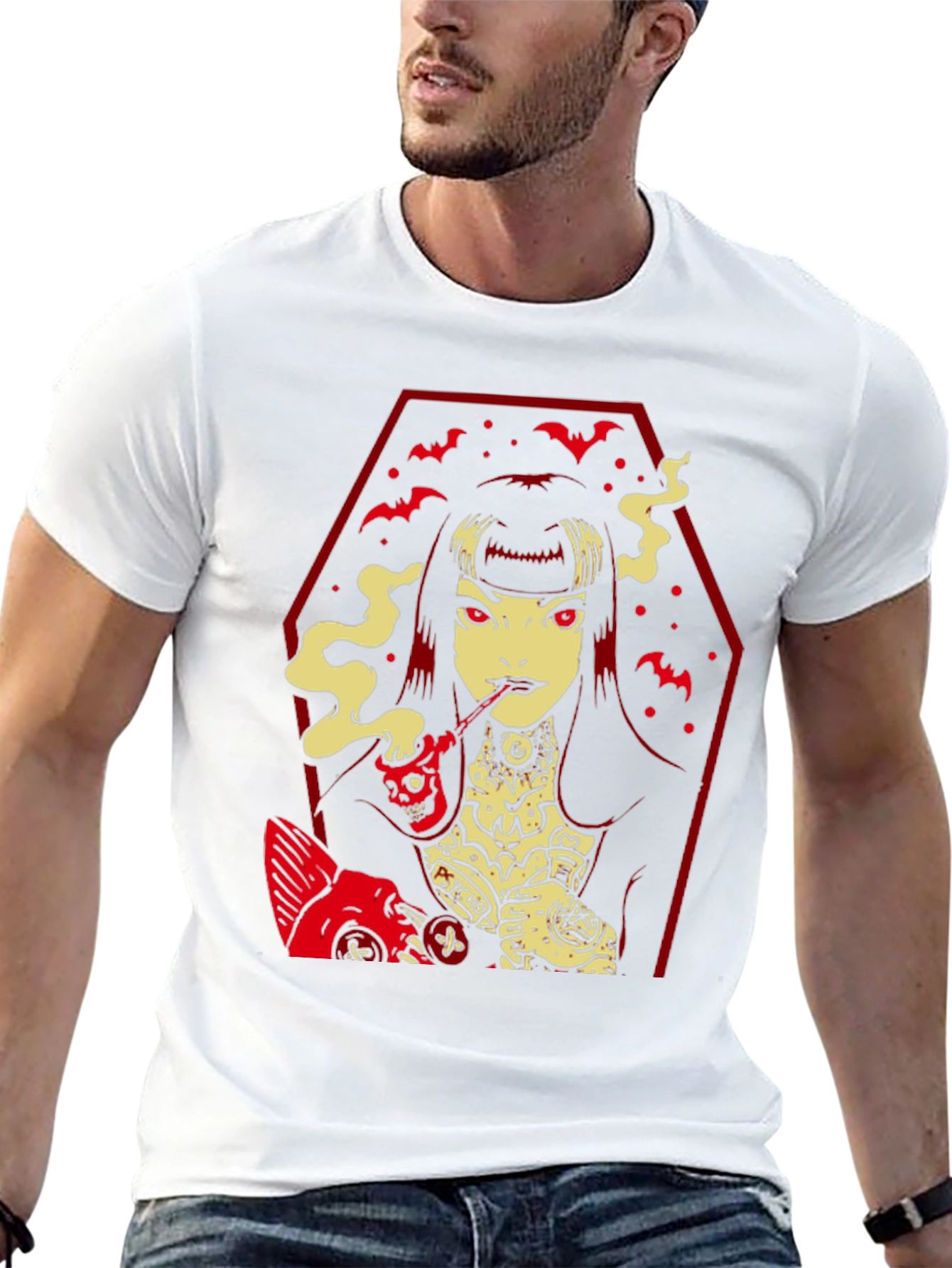 Gothic Vampire T-Shirt - Coffin Bats Design