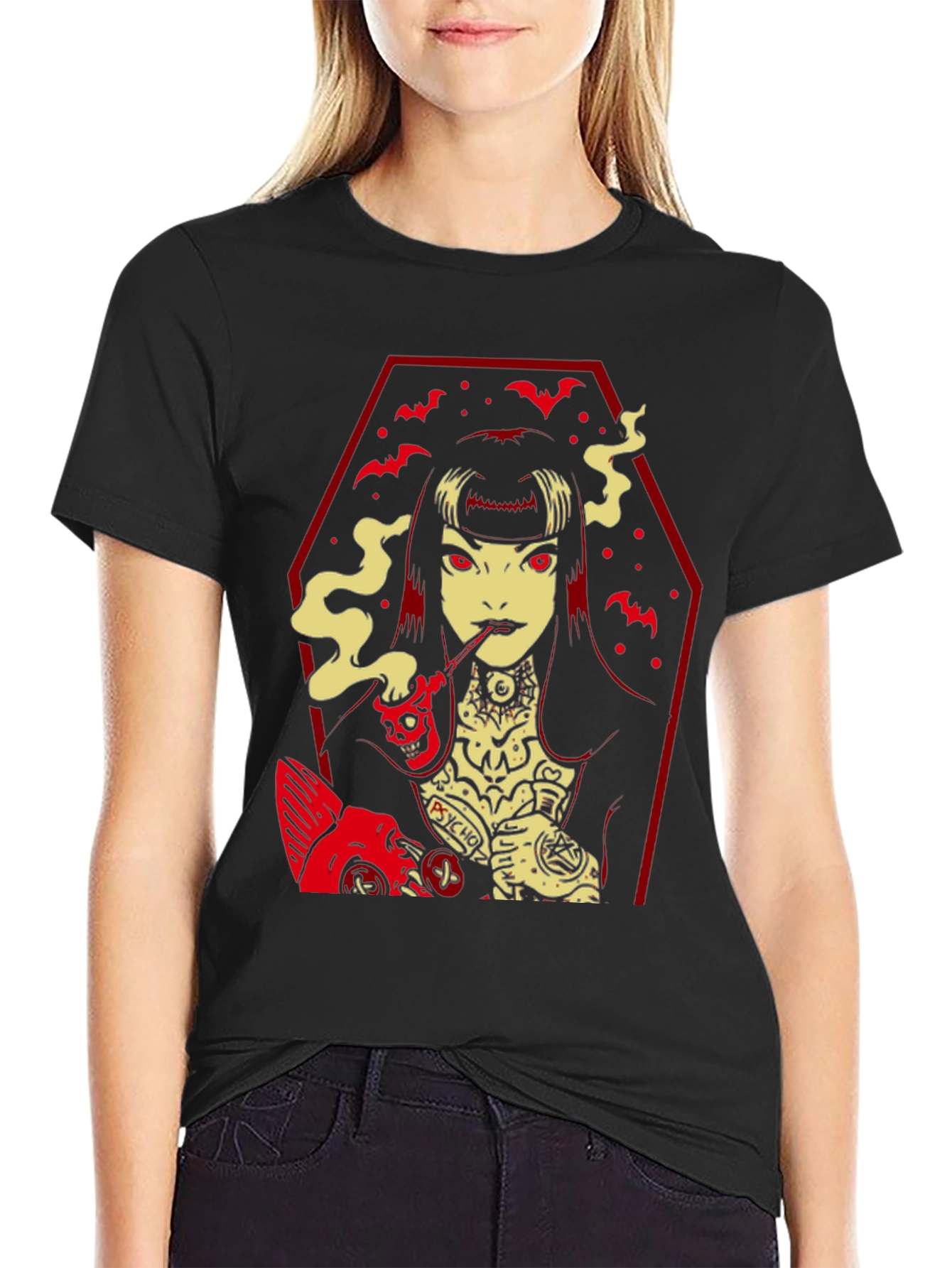 Gothic Vampire T-Shirt - Coffin Bats Design
