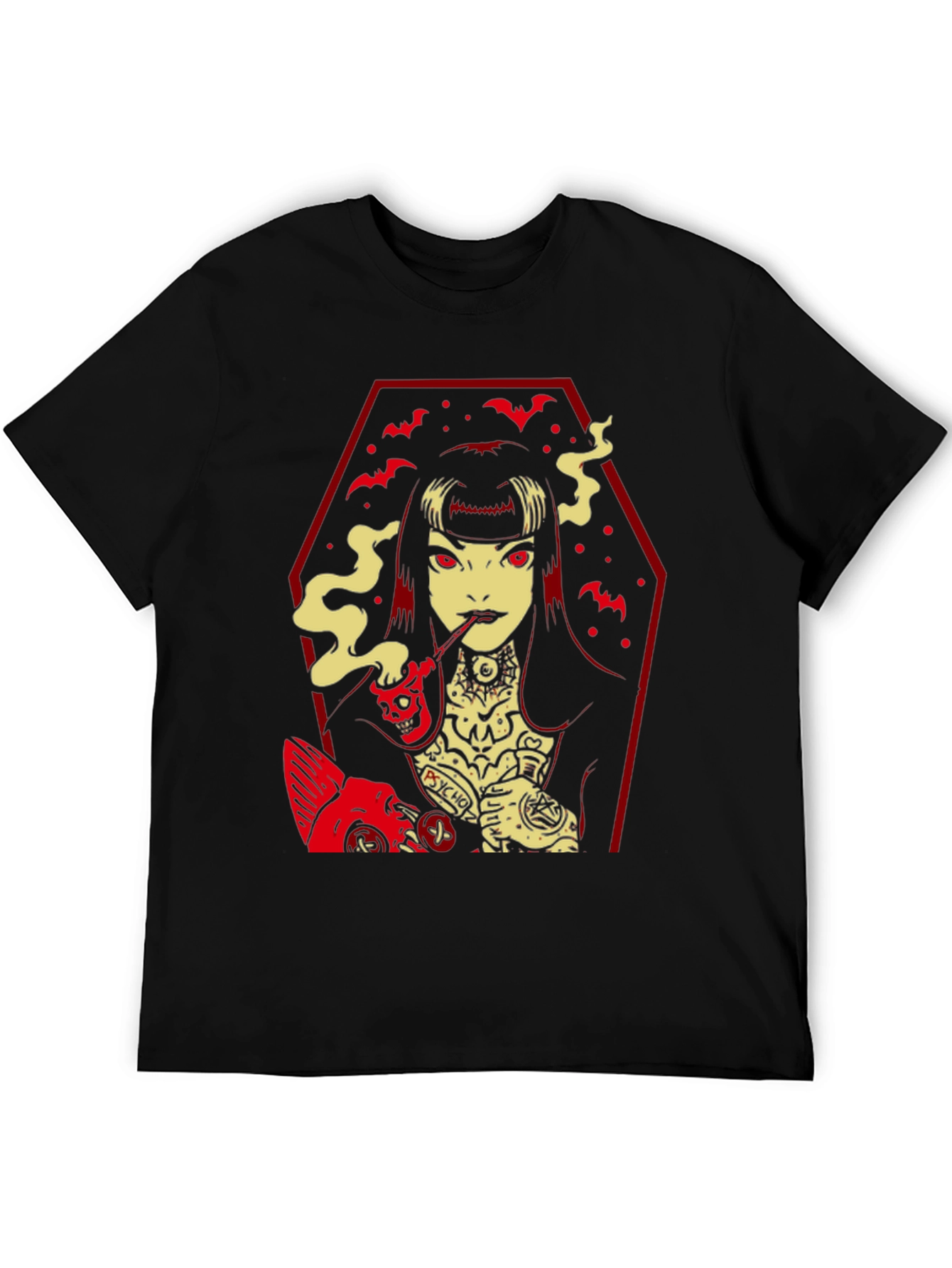 Gothic Vampire T-Shirt - Coffin Bats Design