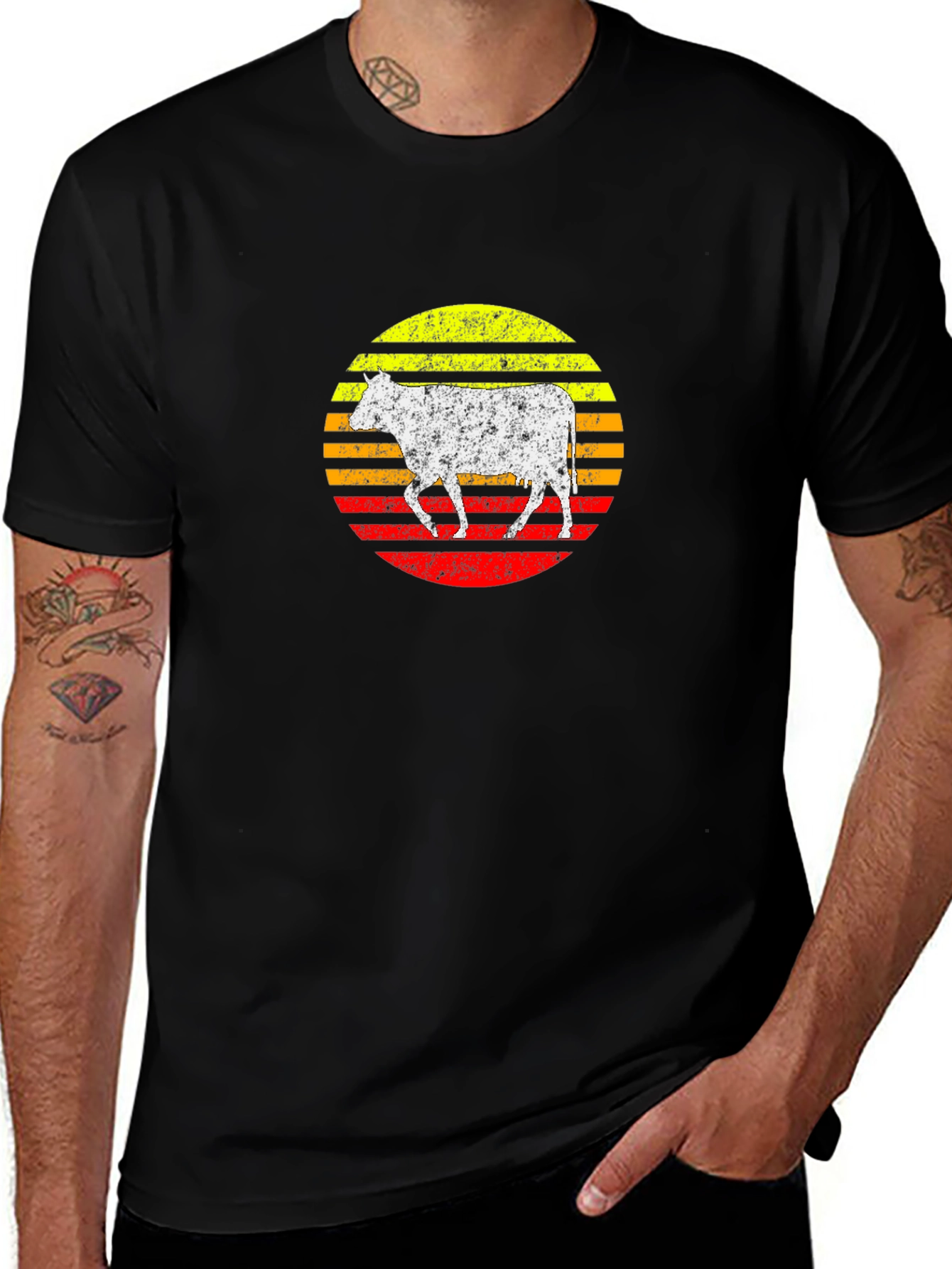 Retro Cow Sunset Graphic Tee
