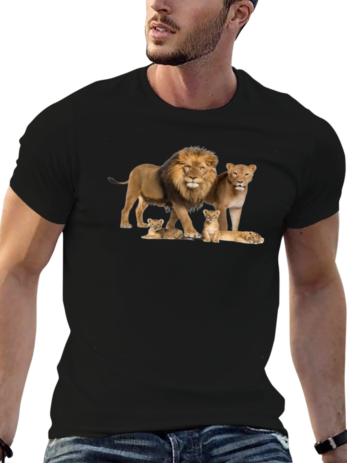 Lion Family Black Graphic Tee