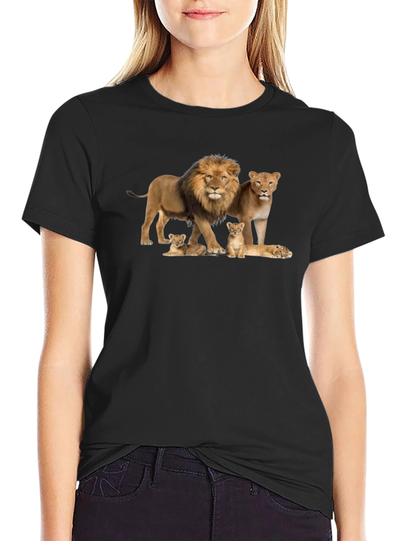Lion Family Black Graphic Tee