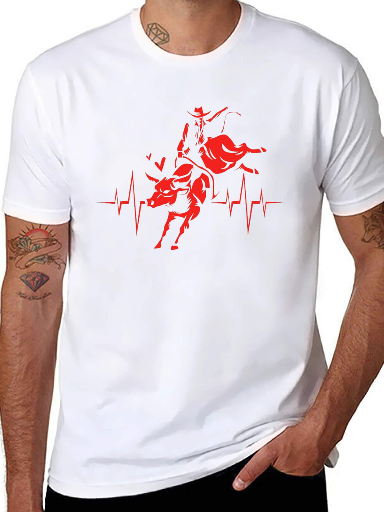 Rodeo Heartbeat T-Shirt - Cowboy Bull Riding Tee