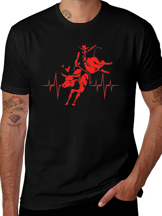 Rodeo Heartbeat T-Shirt - Cowboy Bull Riding Tee