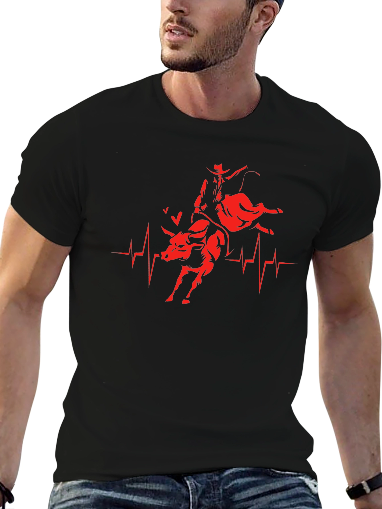 Rodeo Heartbeat T-Shirt - Cowboy Bull Riding Tee