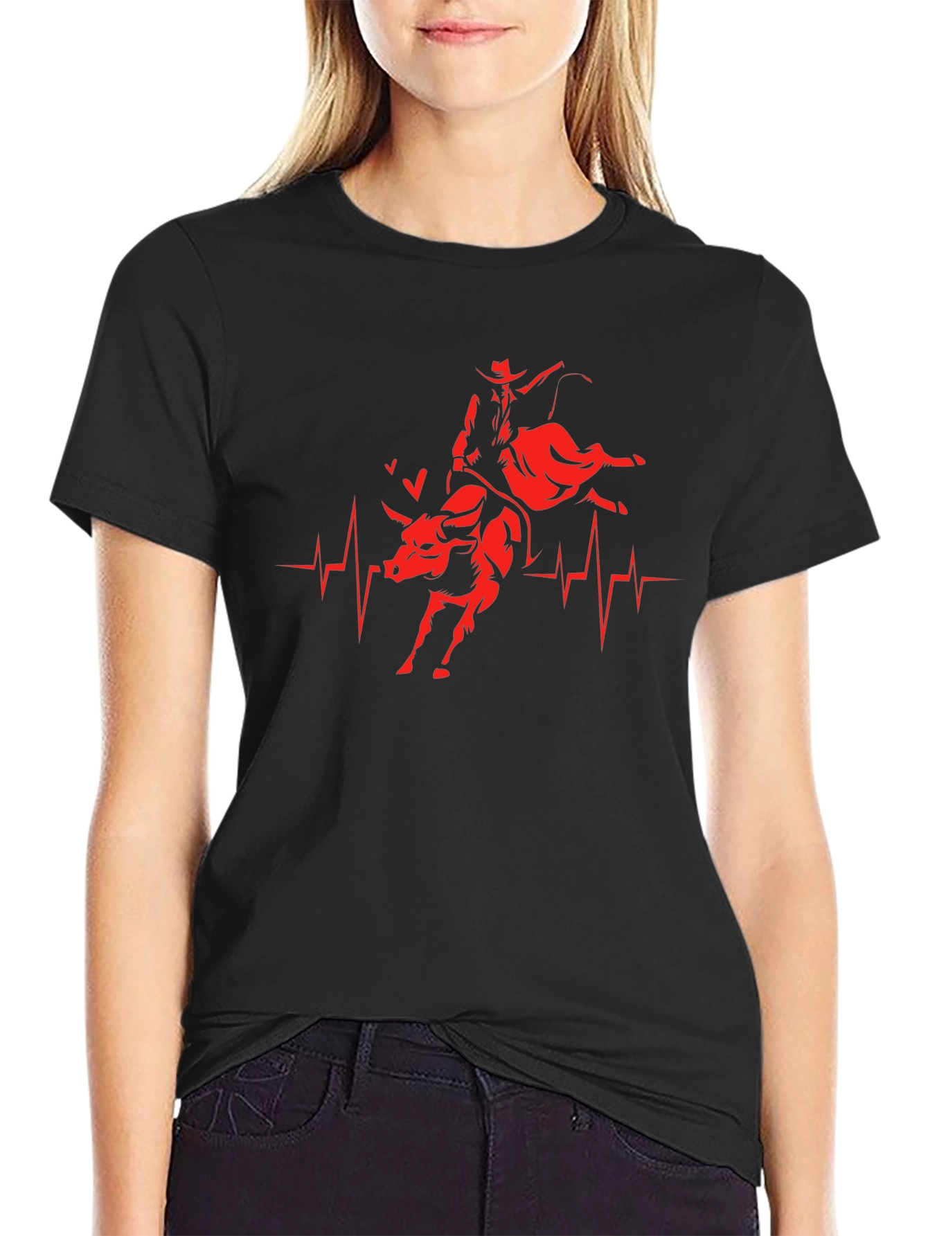 Rodeo Heartbeat T-Shirt - Cowboy Bull Riding Tee