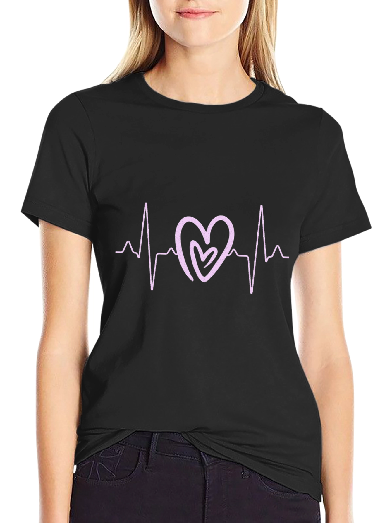 Heartbeat Heart Graphic Black T-Shirt