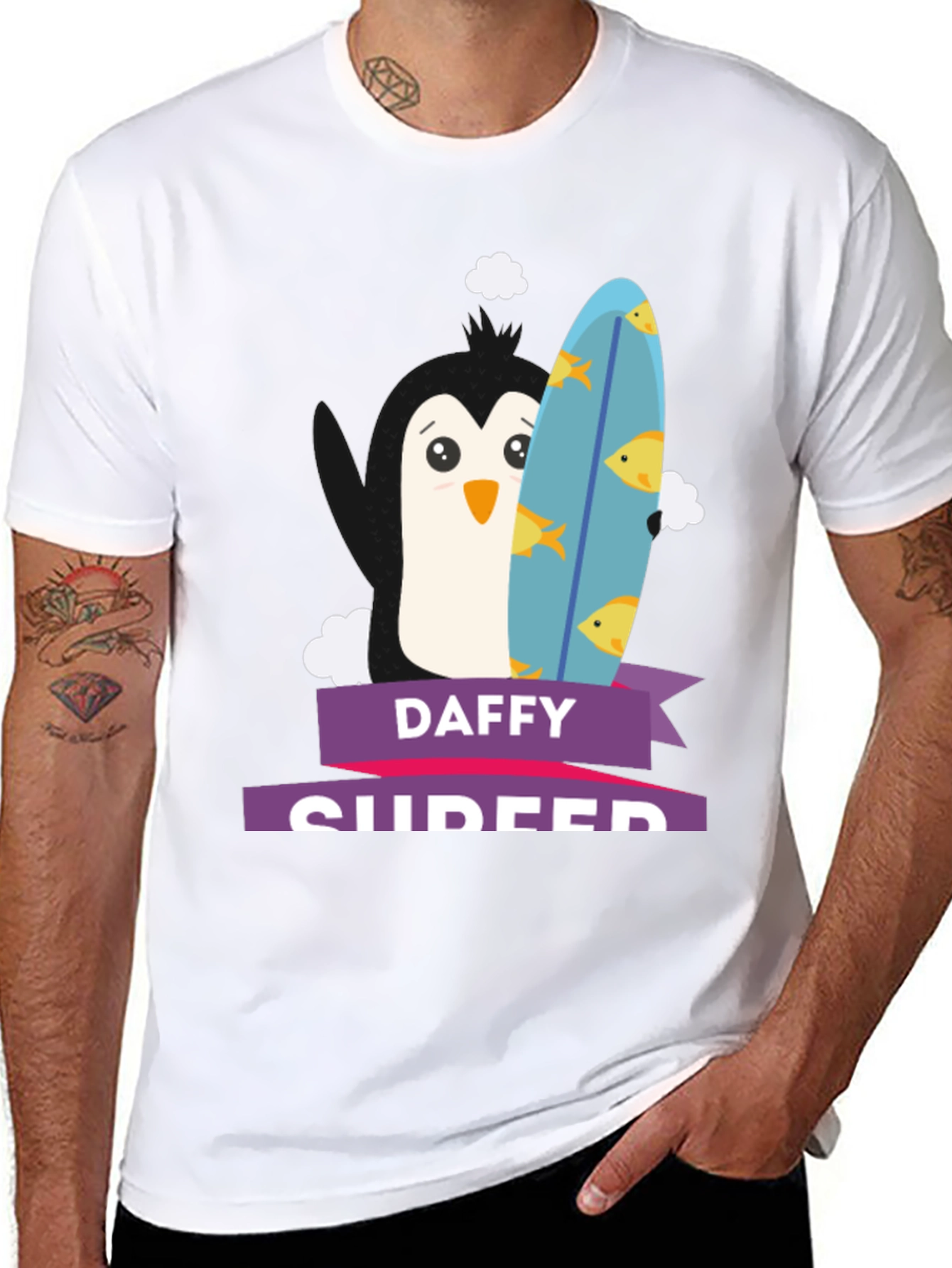 Daffy Surfer T-Shirt - Penguin Surfboard Graphic Tee