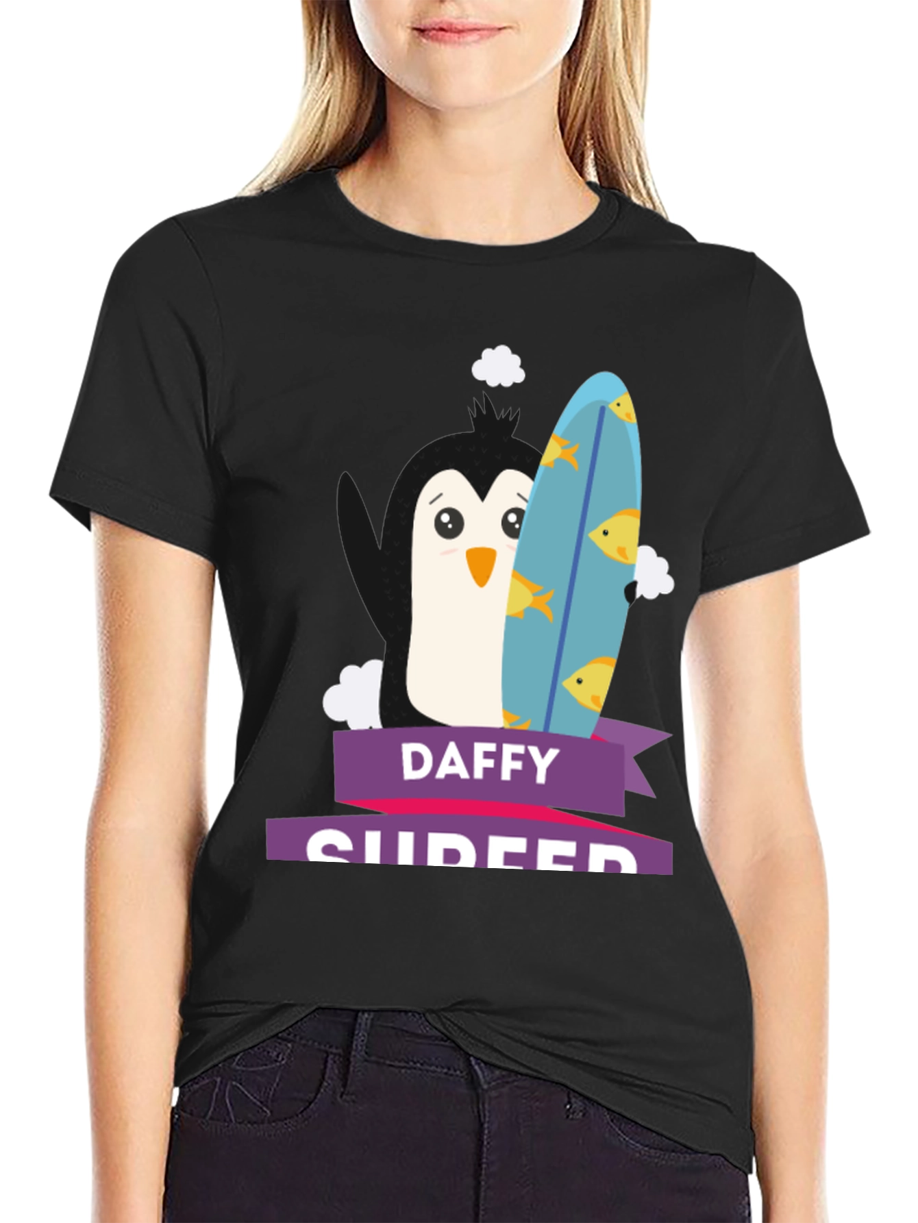 Daffy Surfer T-Shirt - Penguin Surfboard Graphic Tee