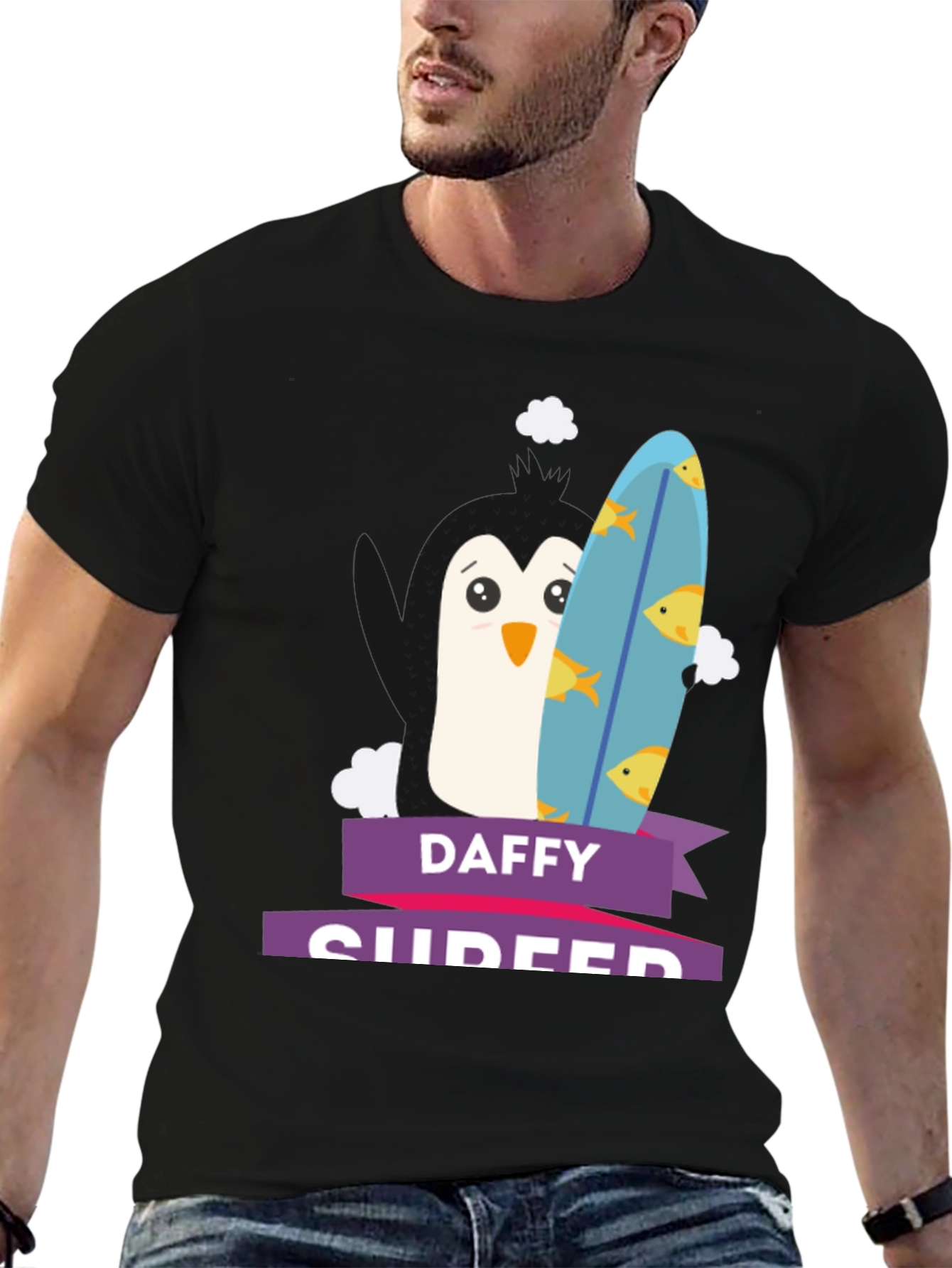 Daffy Surfer T-Shirt - Penguin Surfboard Graphic Tee