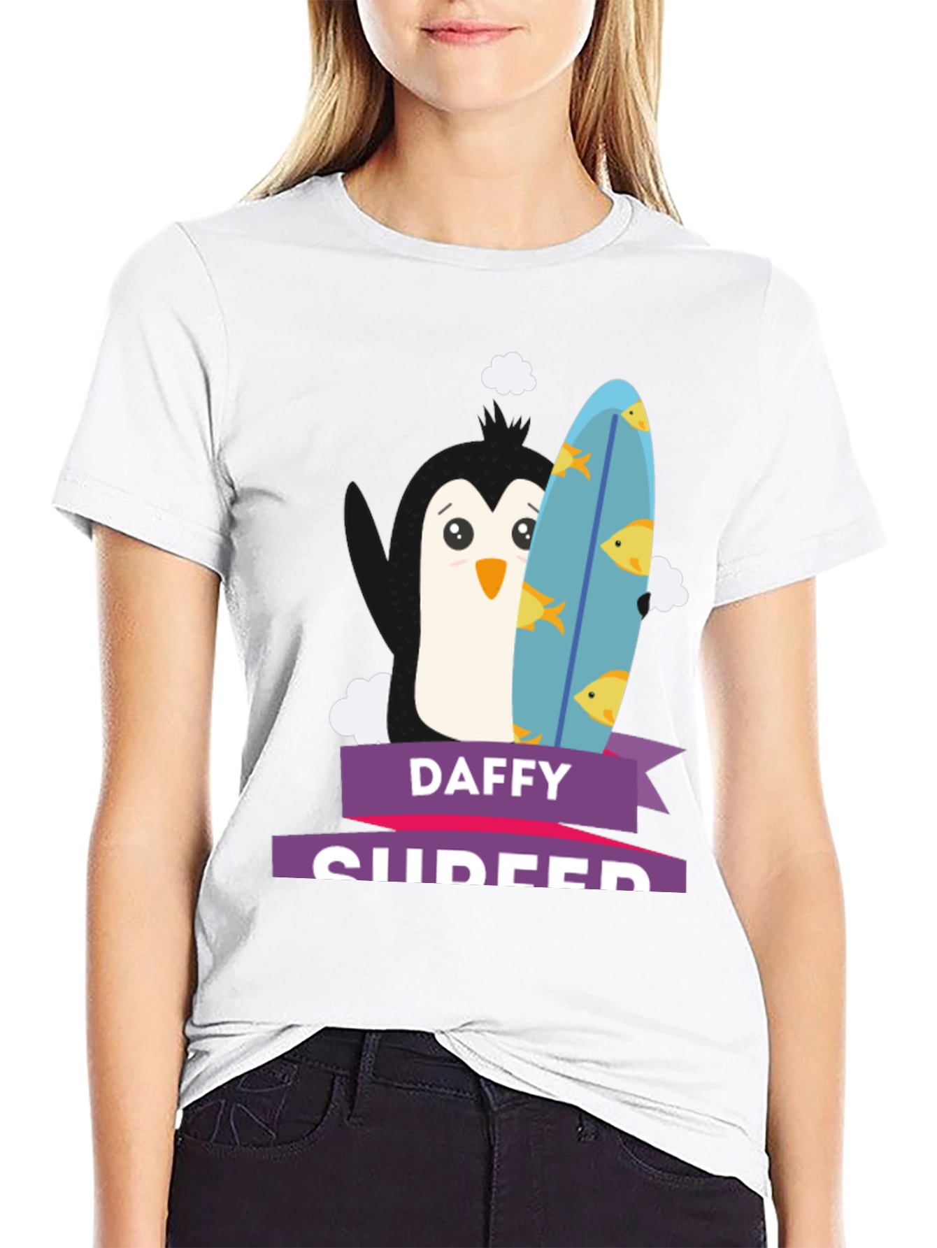Daffy Surfer T-Shirt - Penguin Surfboard Graphic Tee