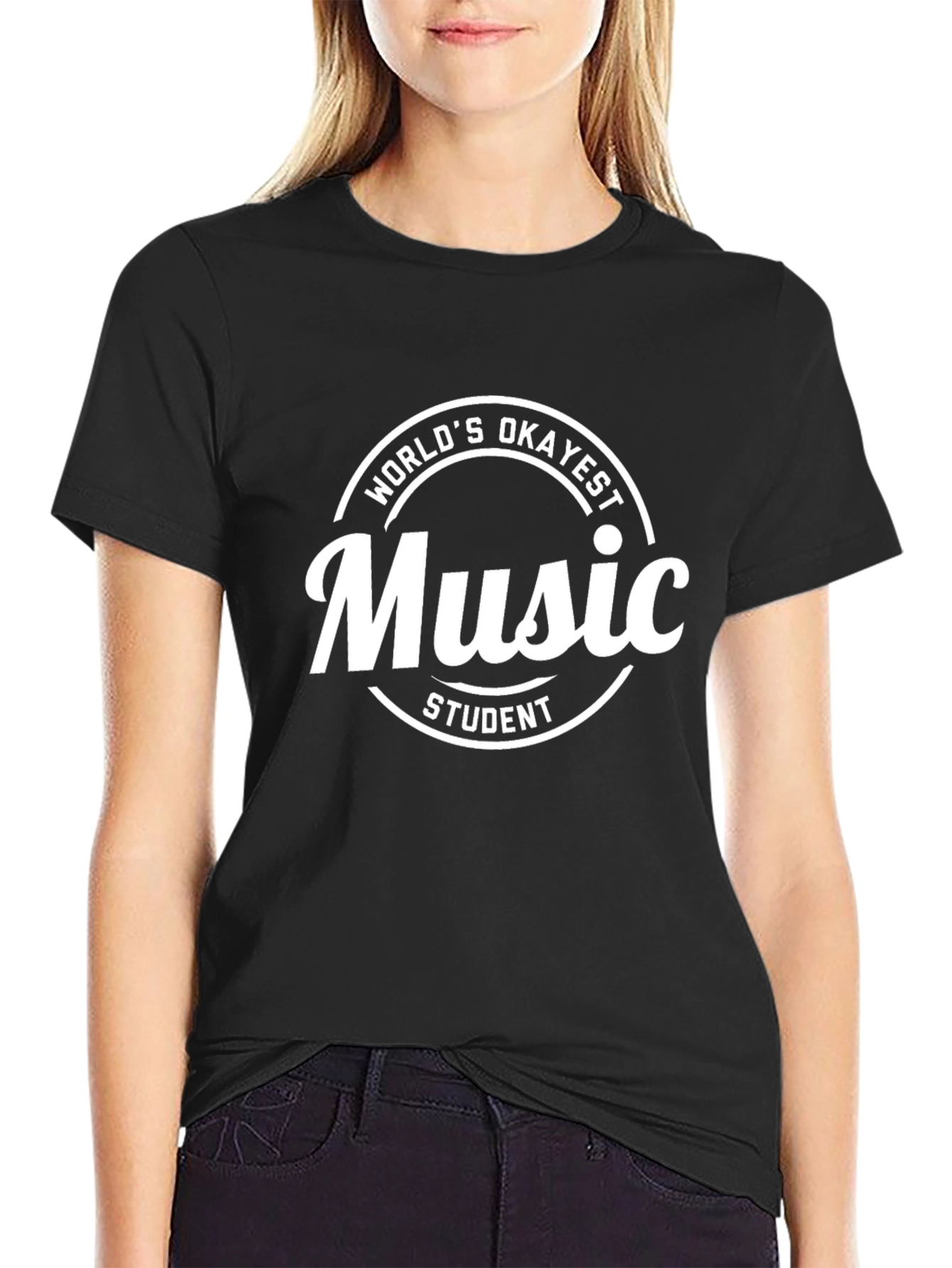 Worlds Okayest Music Student Black T-Shirt