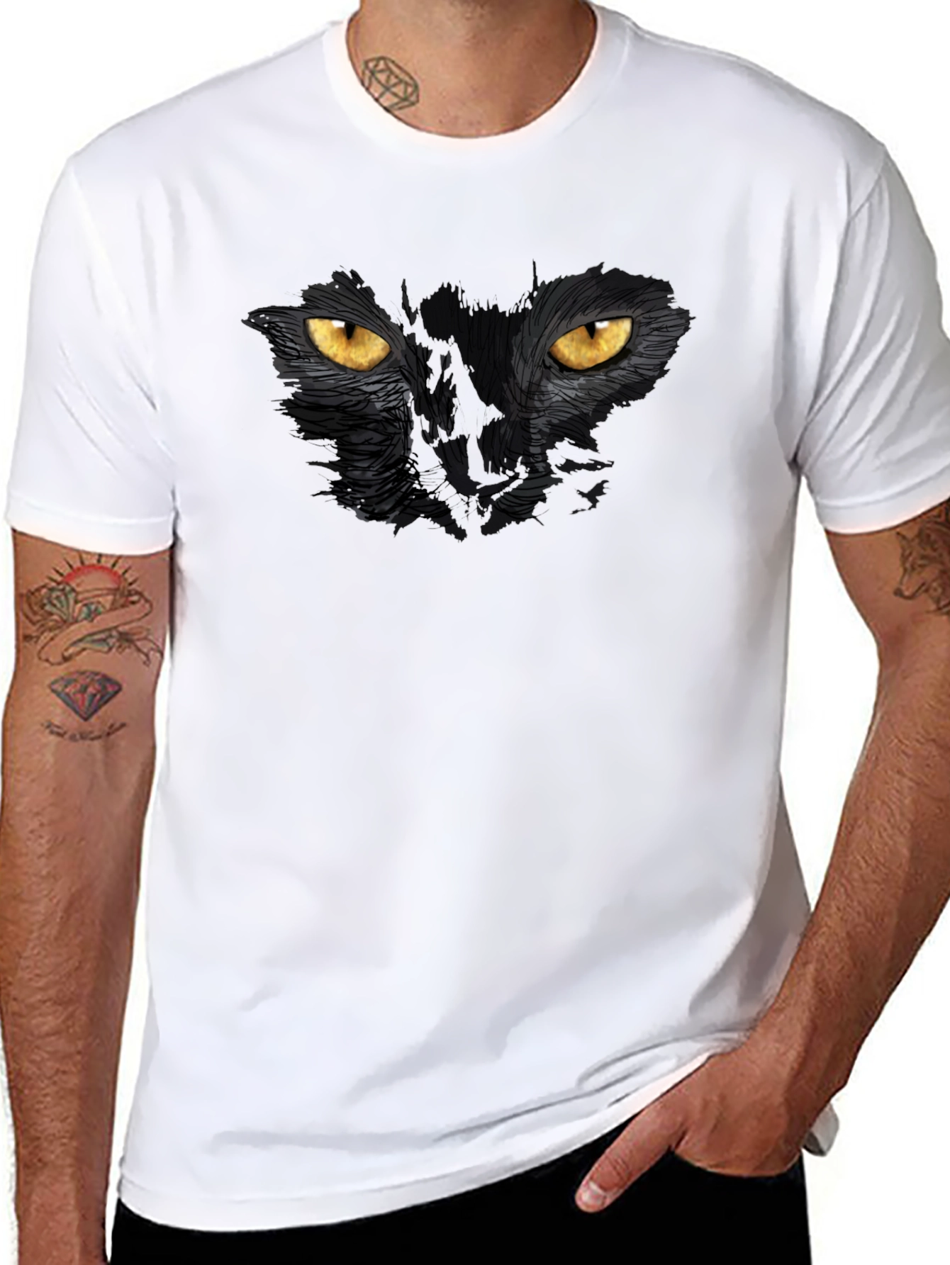 Black Cat Eyes Graphic T-Shirt - Mens Casual Tee