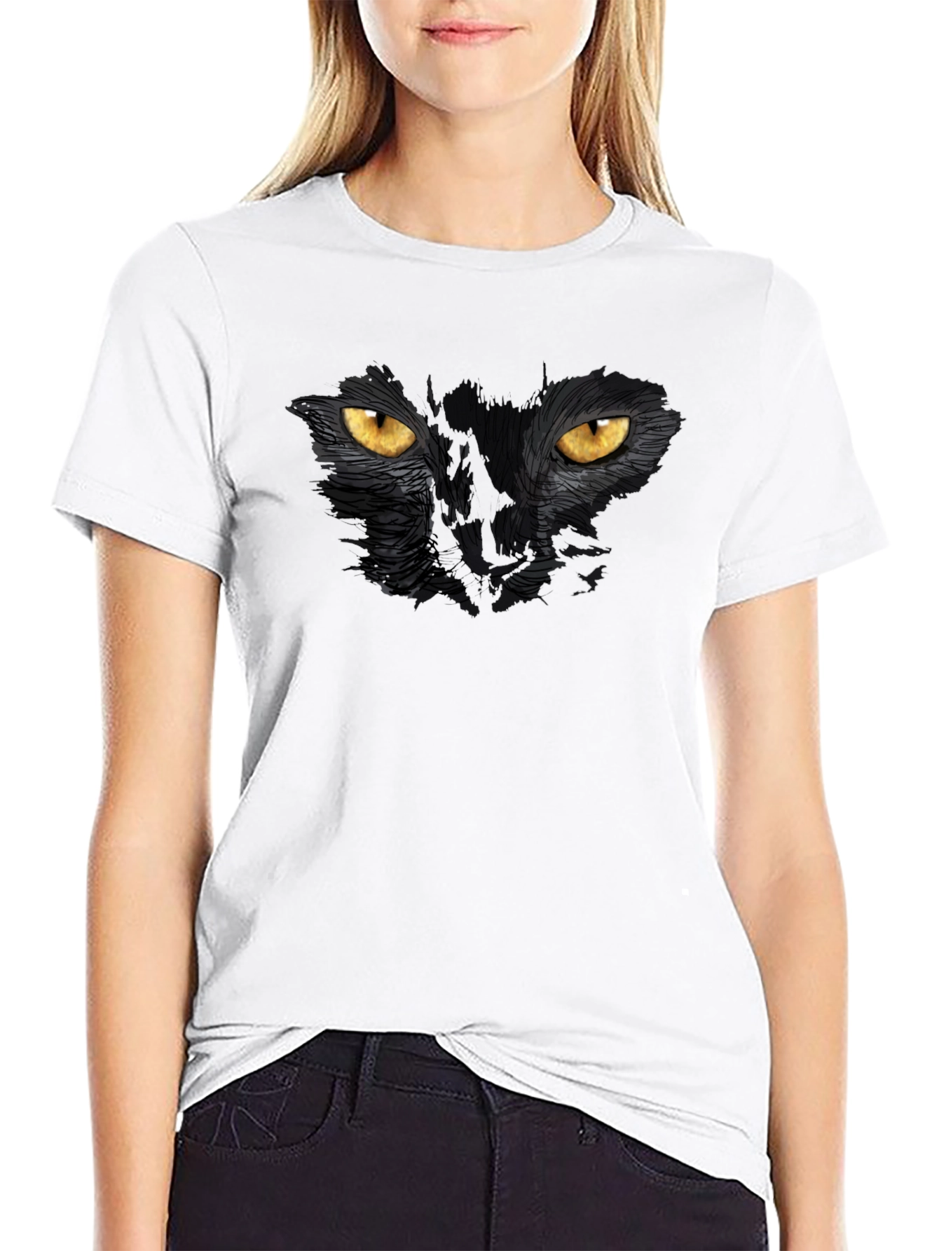 Black Cat Eyes Graphic T-Shirt - Mens Casual Tee