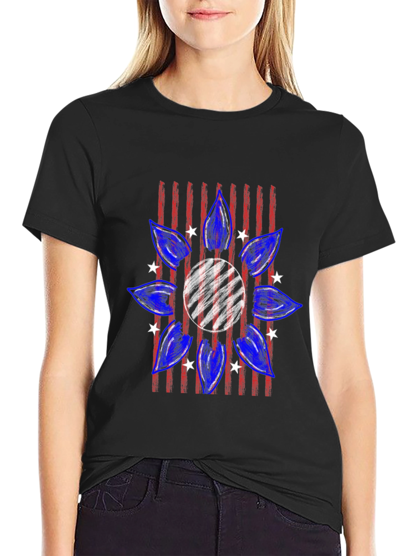Patriotic Sunflower T-Shirt - Mens Black Tee