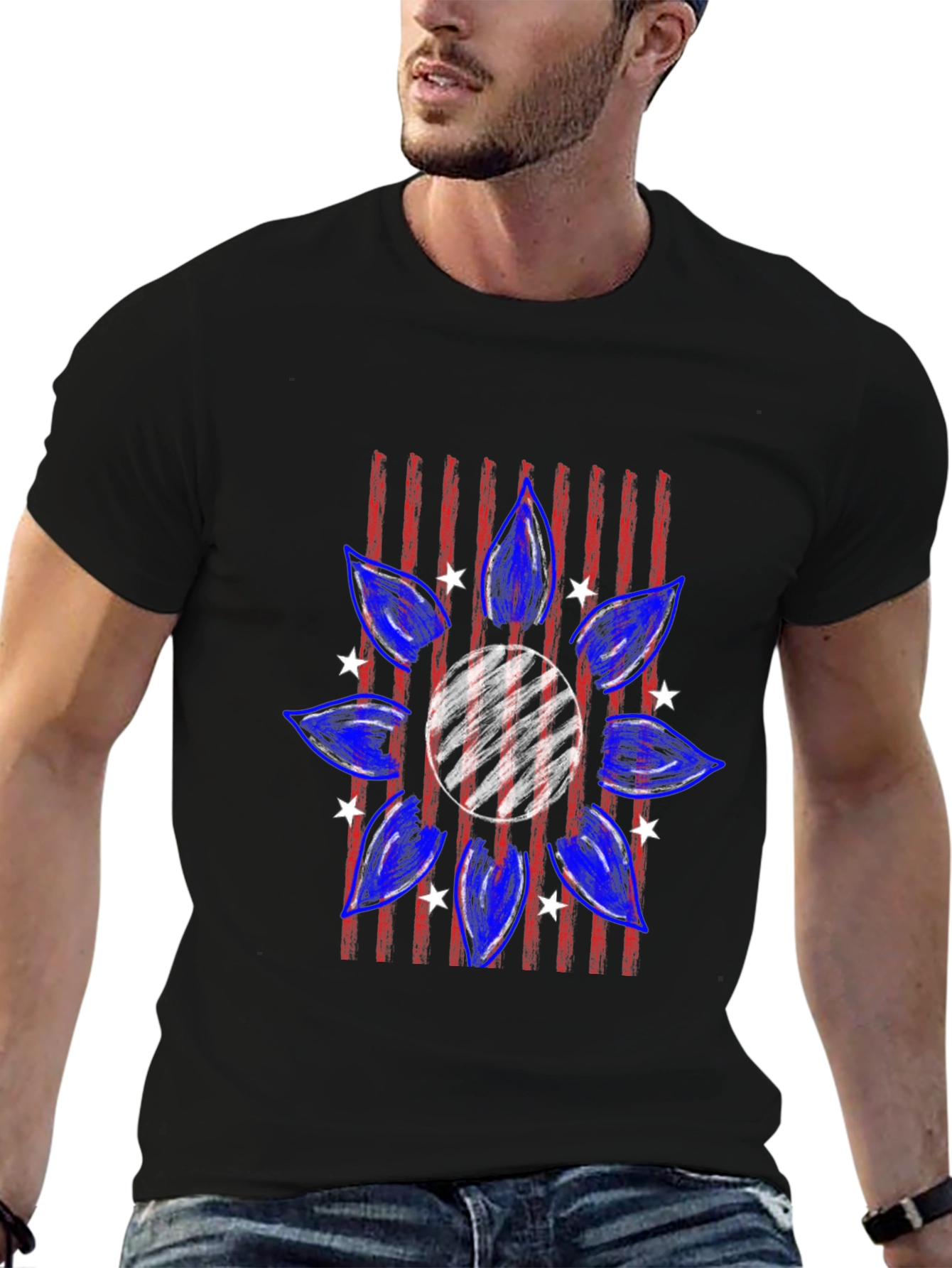 Patriotic Sunflower T-Shirt - Mens Black Tee