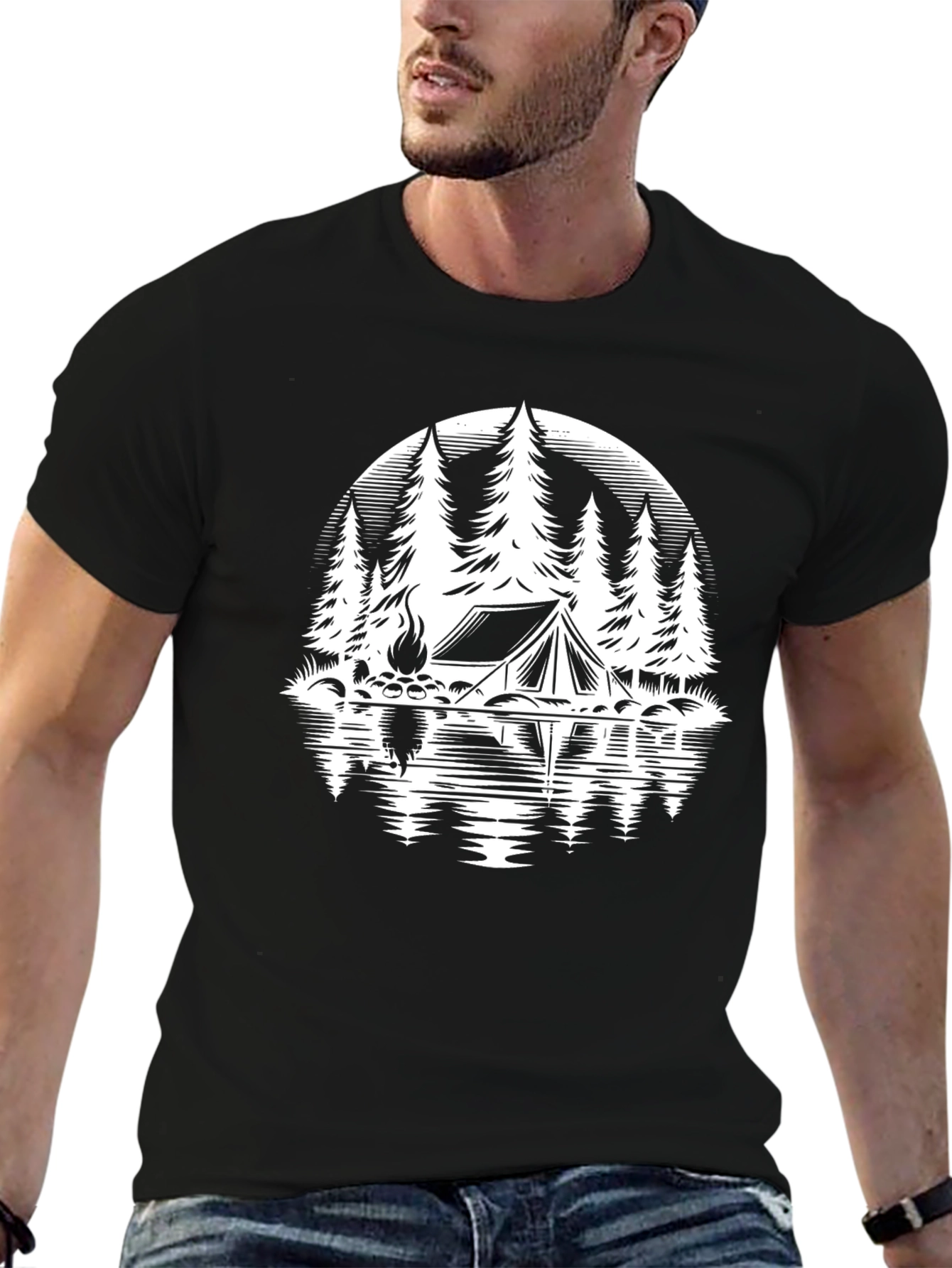 Camping Tent Graphic T-Shirt - Black