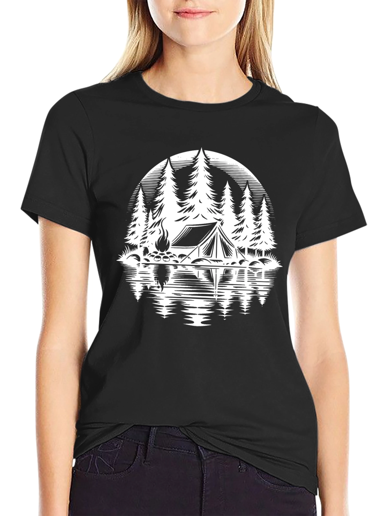 Camping Tent Graphic T-Shirt - Black