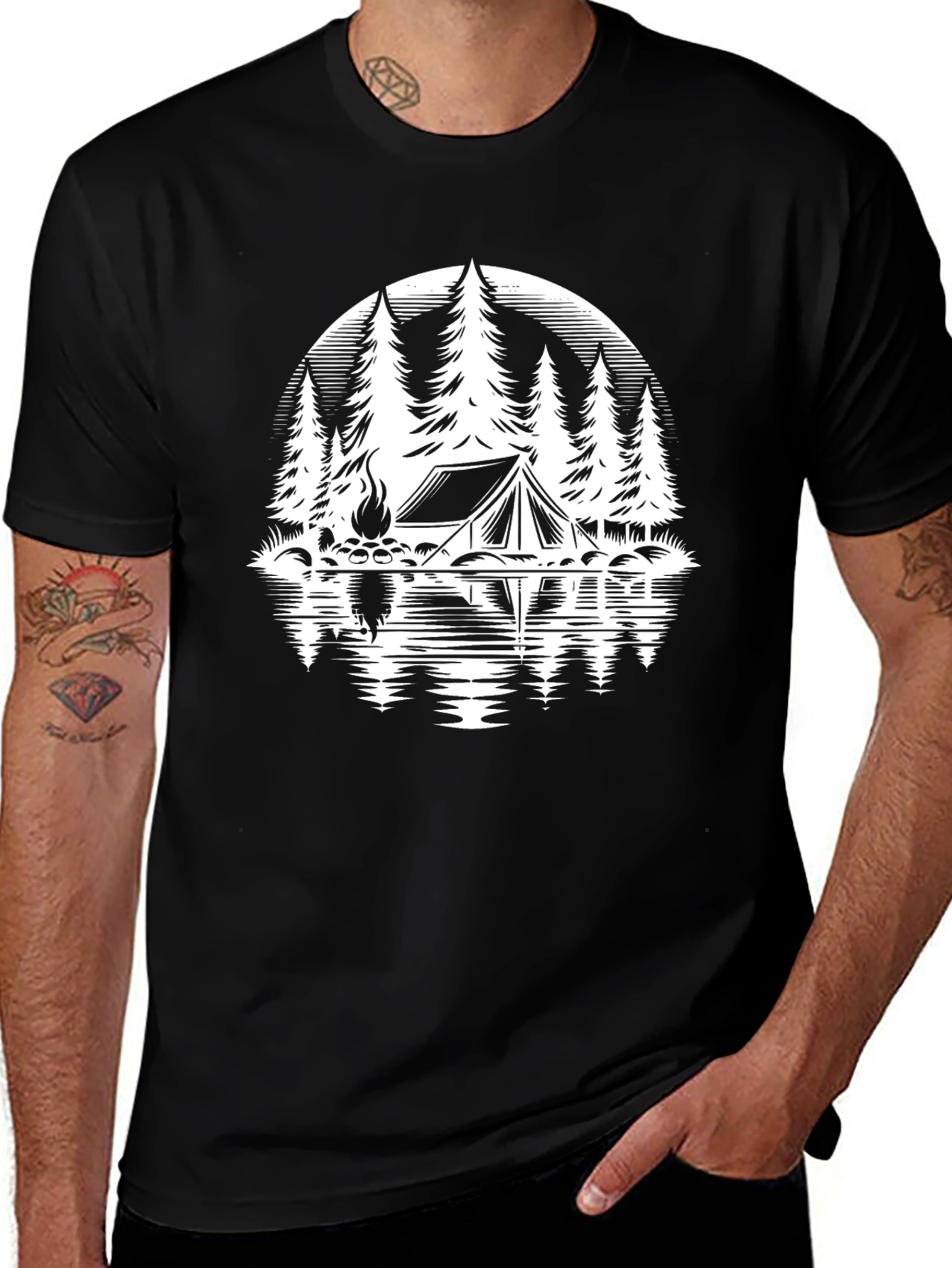 Camping Tent Graphic T-Shirt - Black