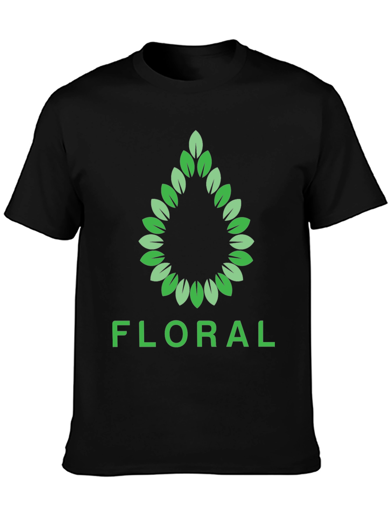 Floral Leaf Design Black T-Shirt
