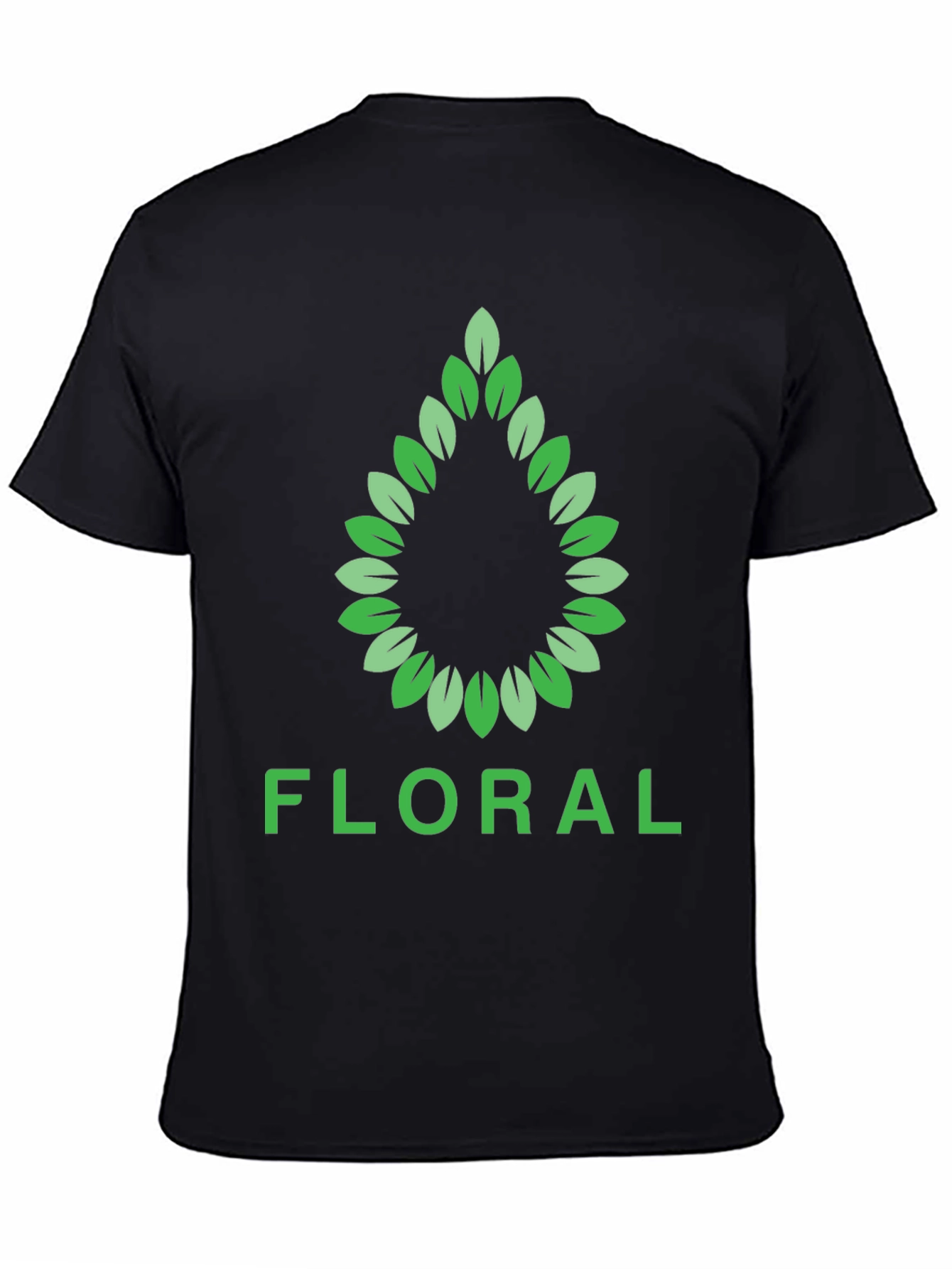 Floral Leaf Design Black T-Shirt