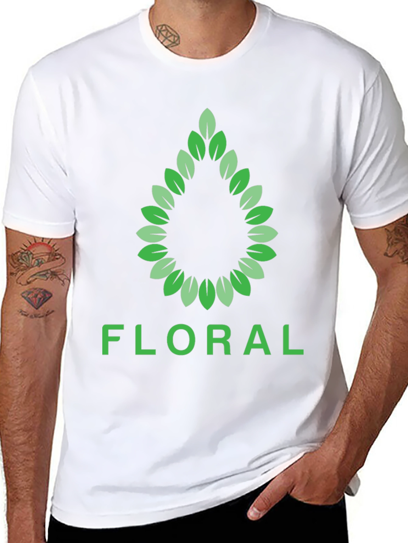 Floral Leaf Design Black T-Shirt