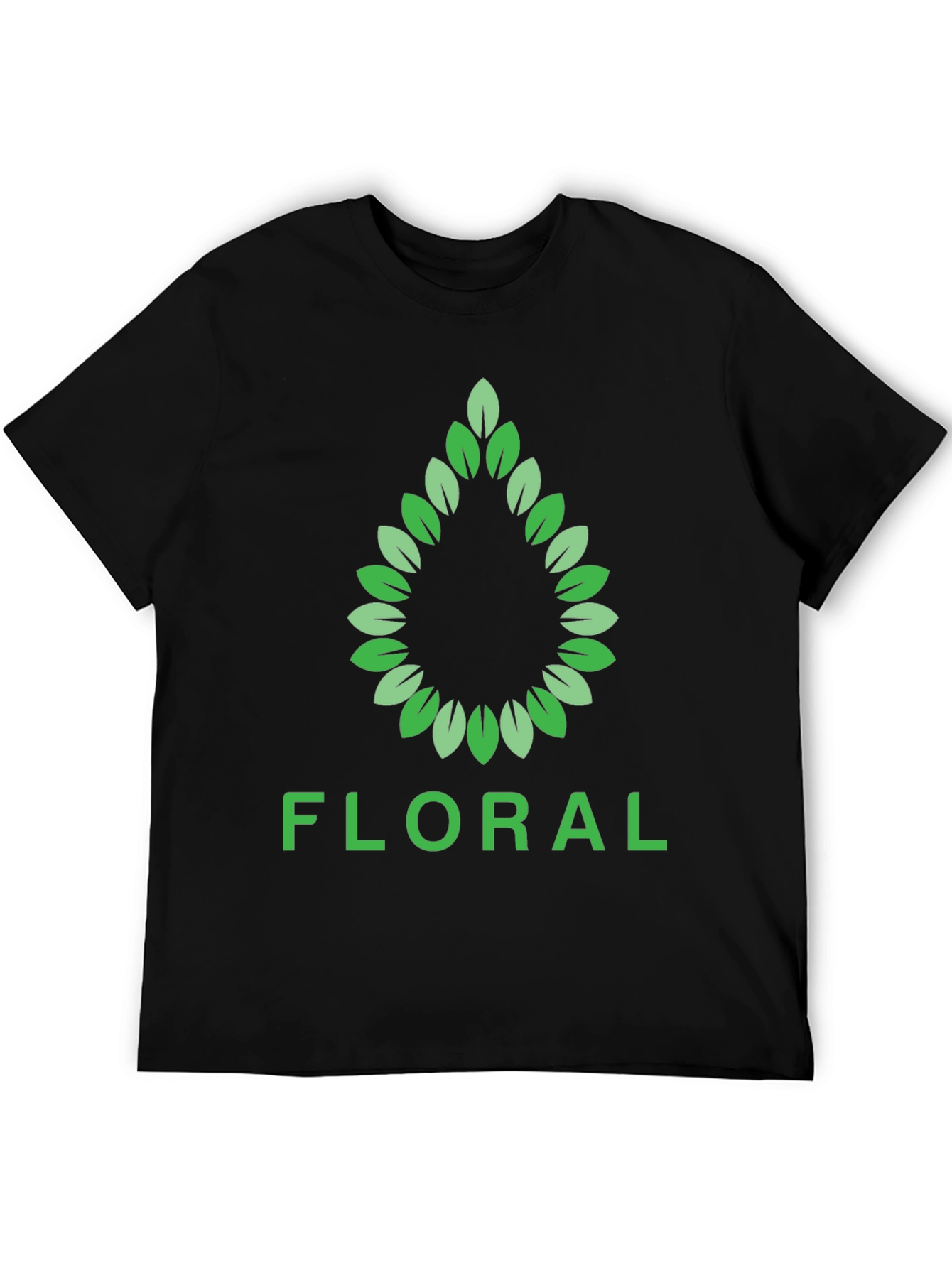 Floral Leaf Design Black T-Shirt