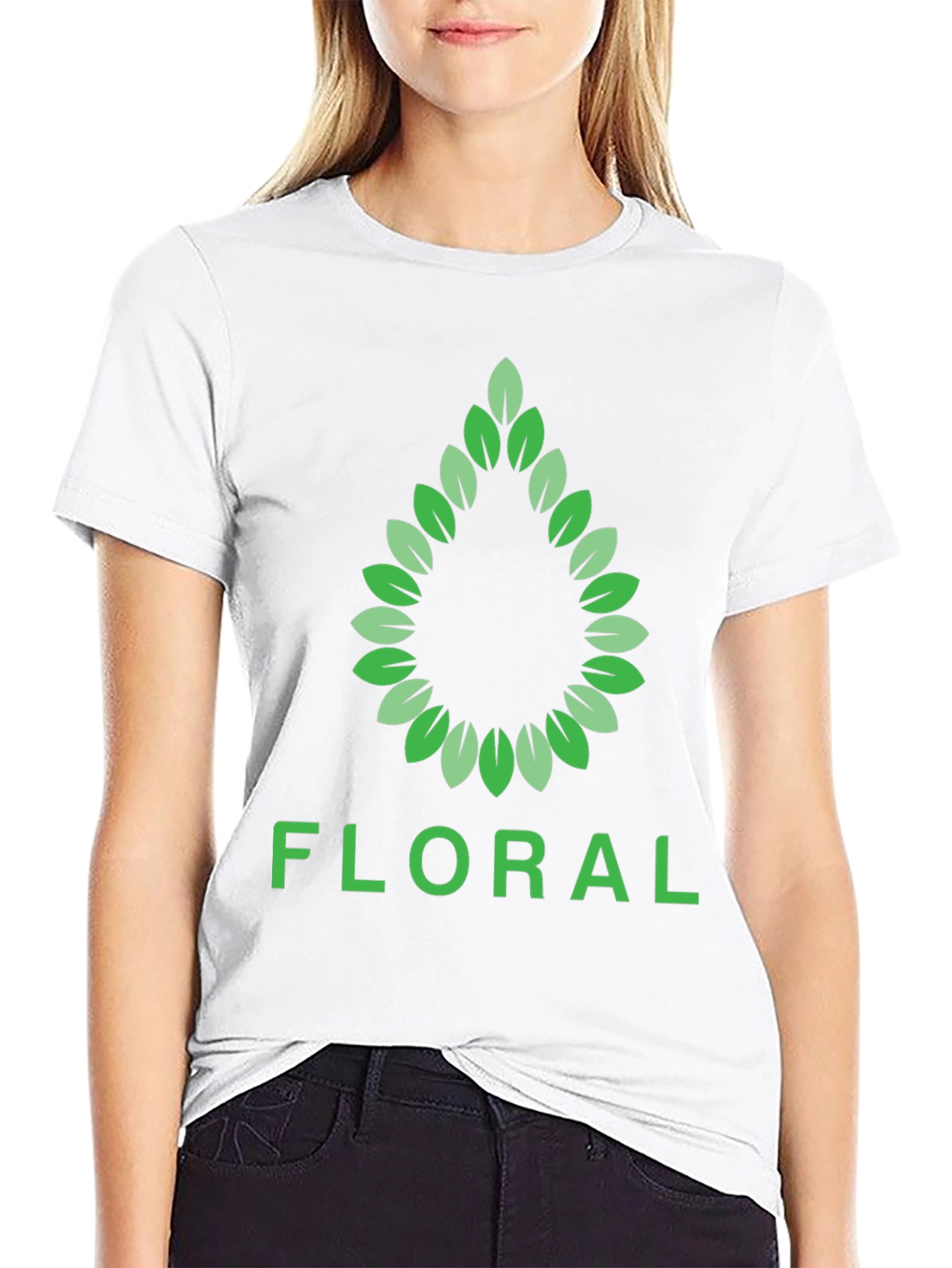 Floral Leaf Design Black T-Shirt