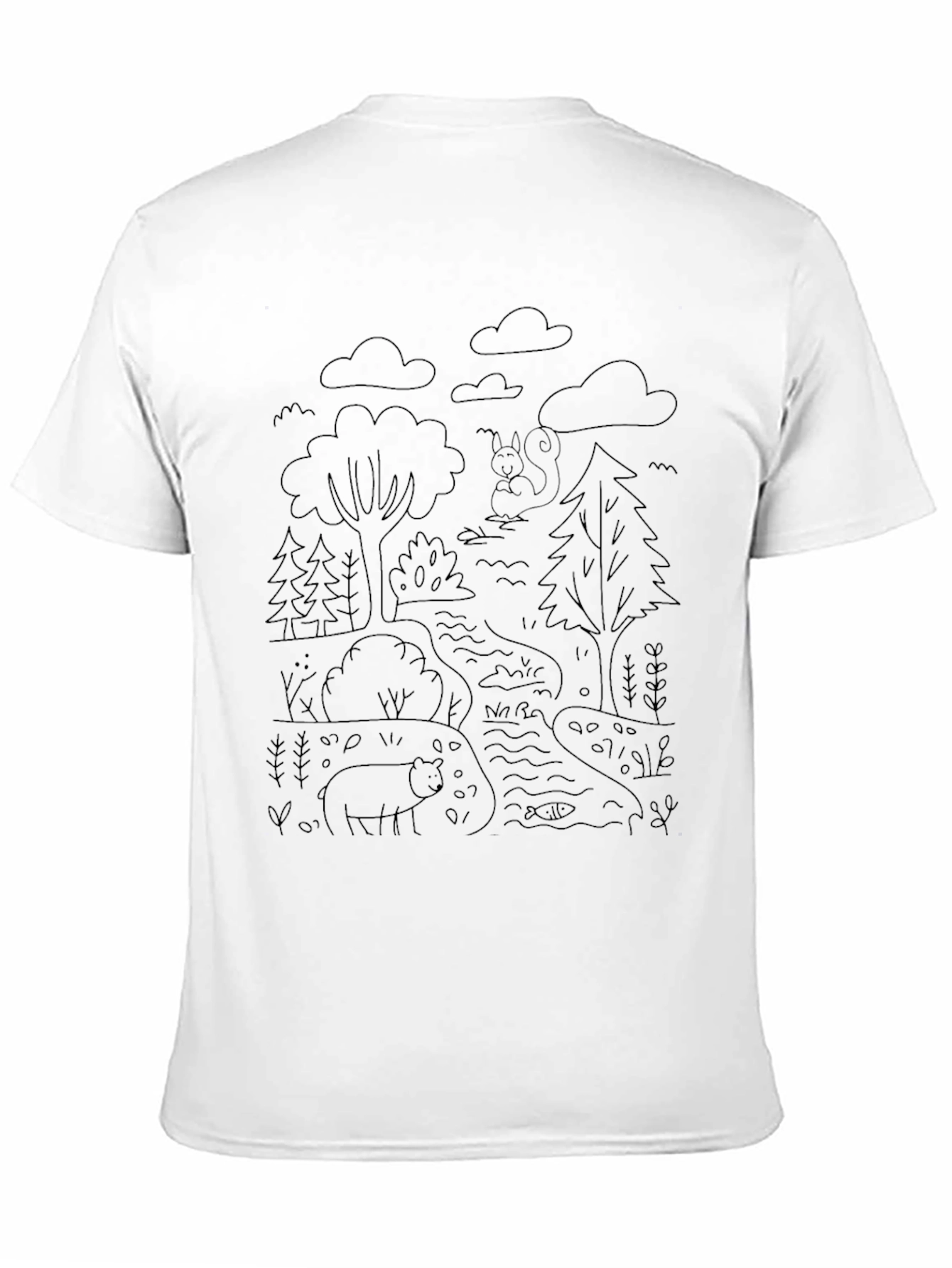 Nature Scene Graphic T-Shirt - Bear & Squirrel Design