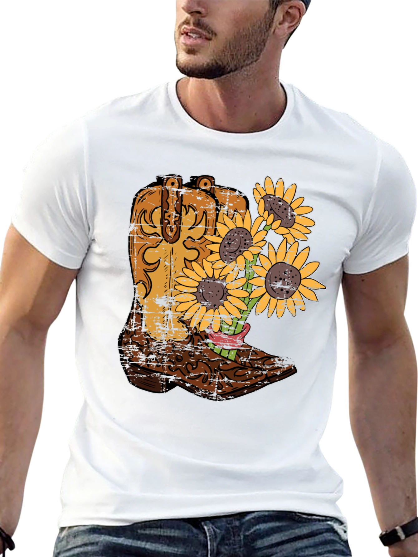Cowboy Boot Sunflower Graphic Tee