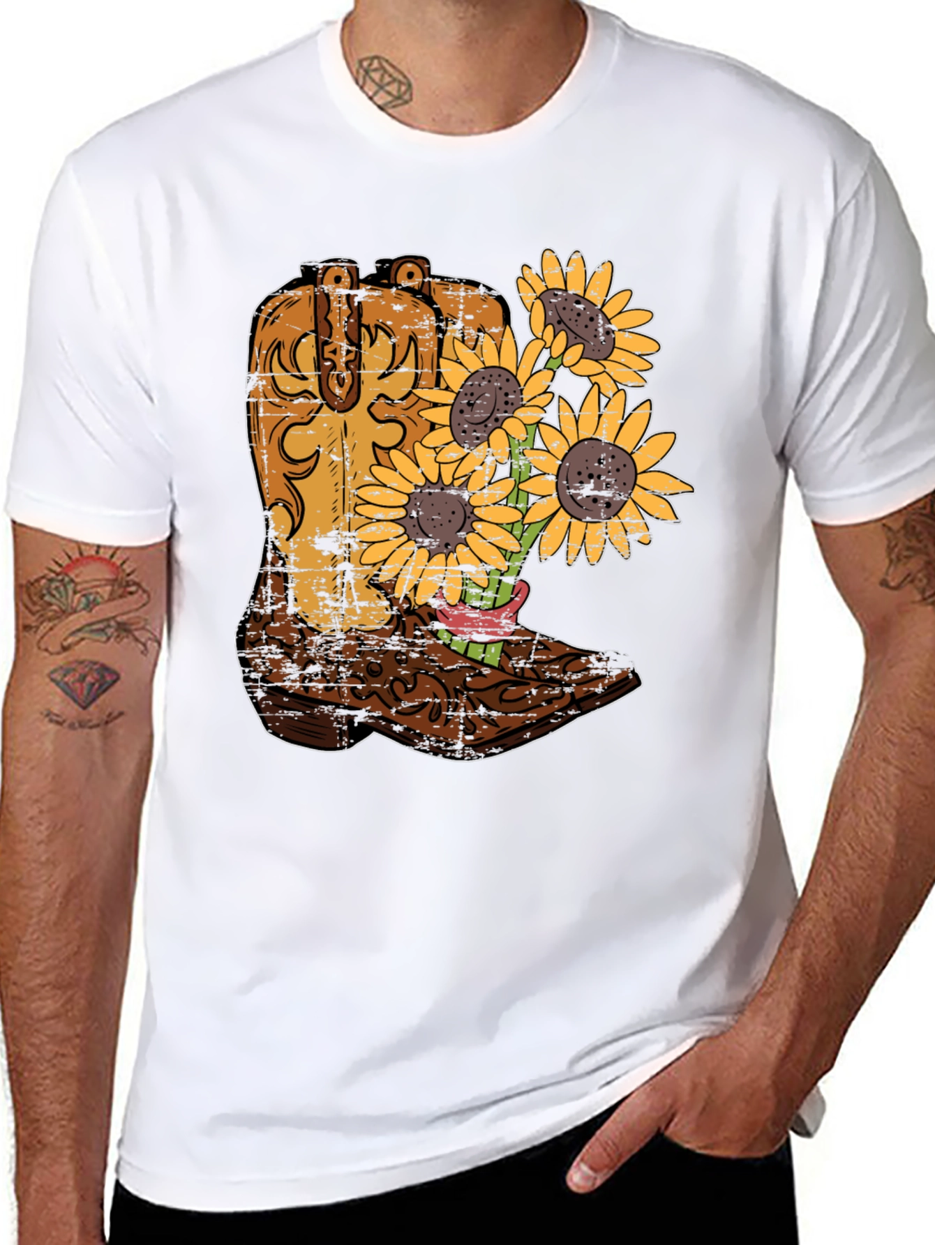 Cowboy Boot Sunflower Graphic Tee