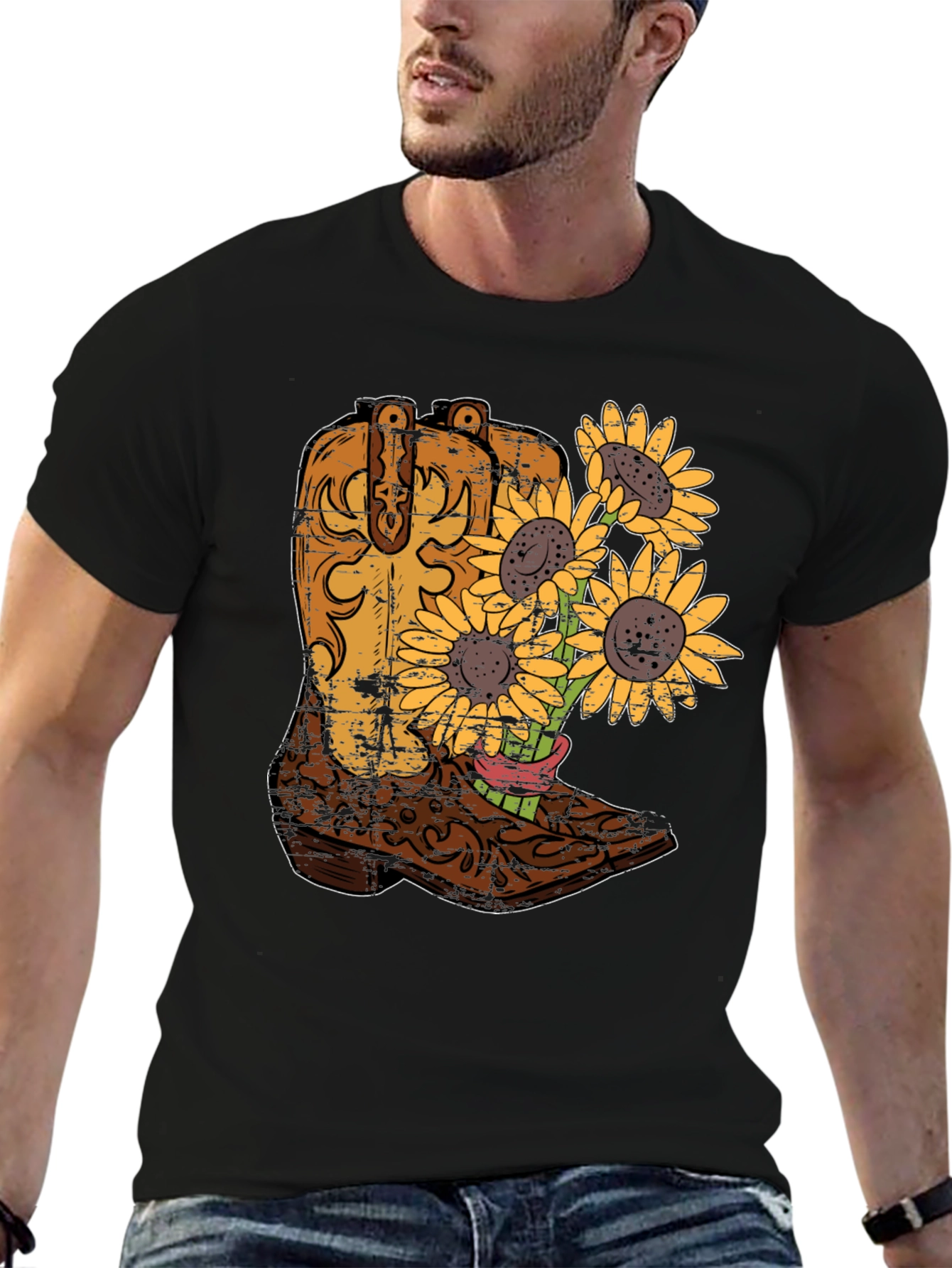 Cowboy Boot Sunflower Graphic Tee