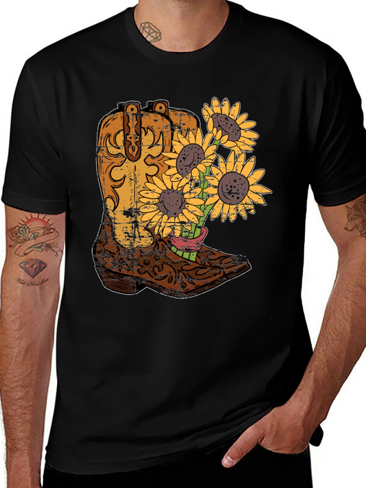 Cowboy Boot Sunflower Graphic Tee