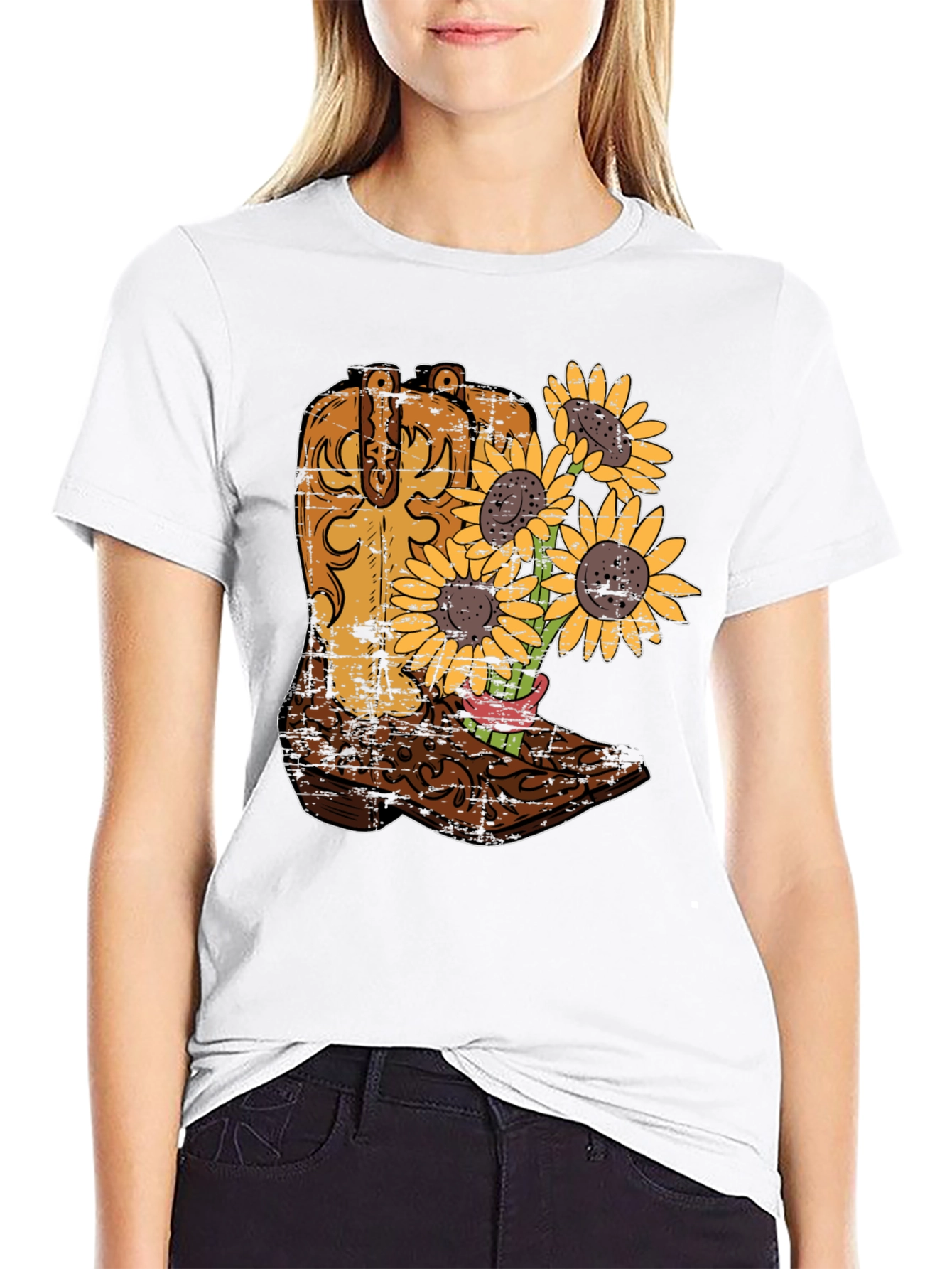 Cowboy Boot Sunflower Graphic Tee