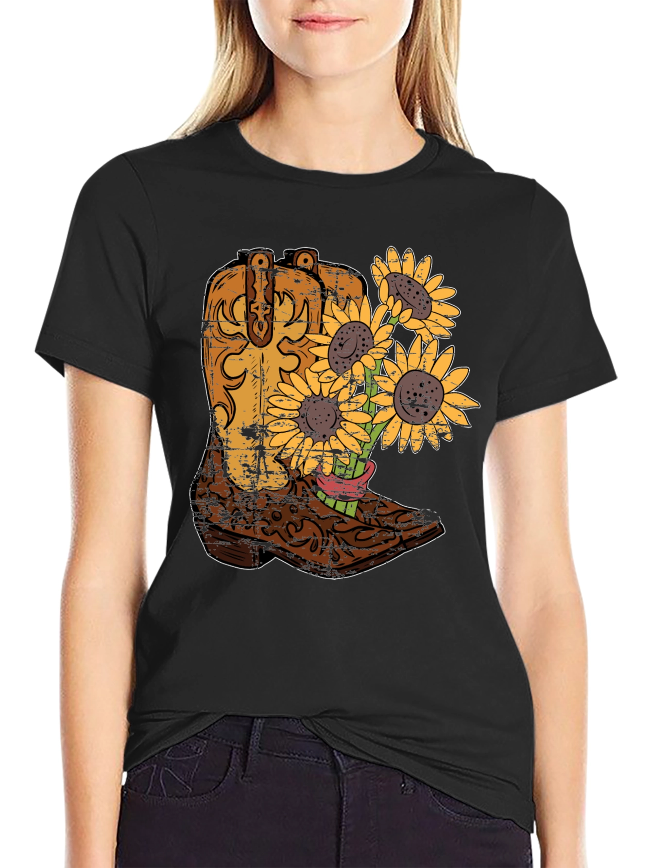 Cowboy Boot Sunflower Graphic Tee