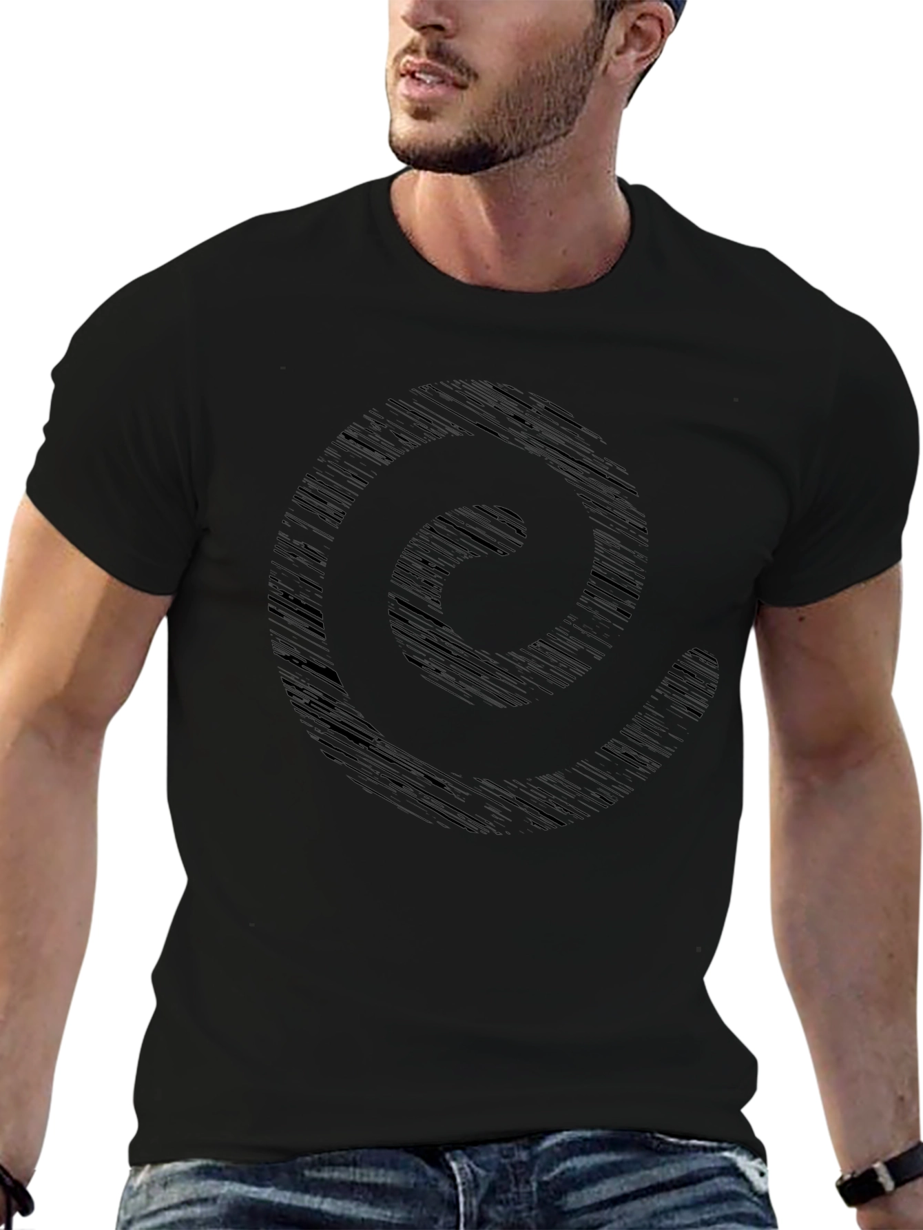 Abstract Circle Graphic Tee - Stylish Mens Black T-Shirt