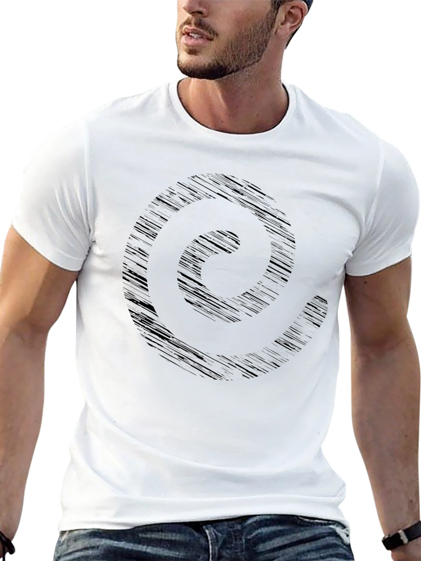 Abstract Circle Graphic Tee - Stylish Mens Black T-Shirt