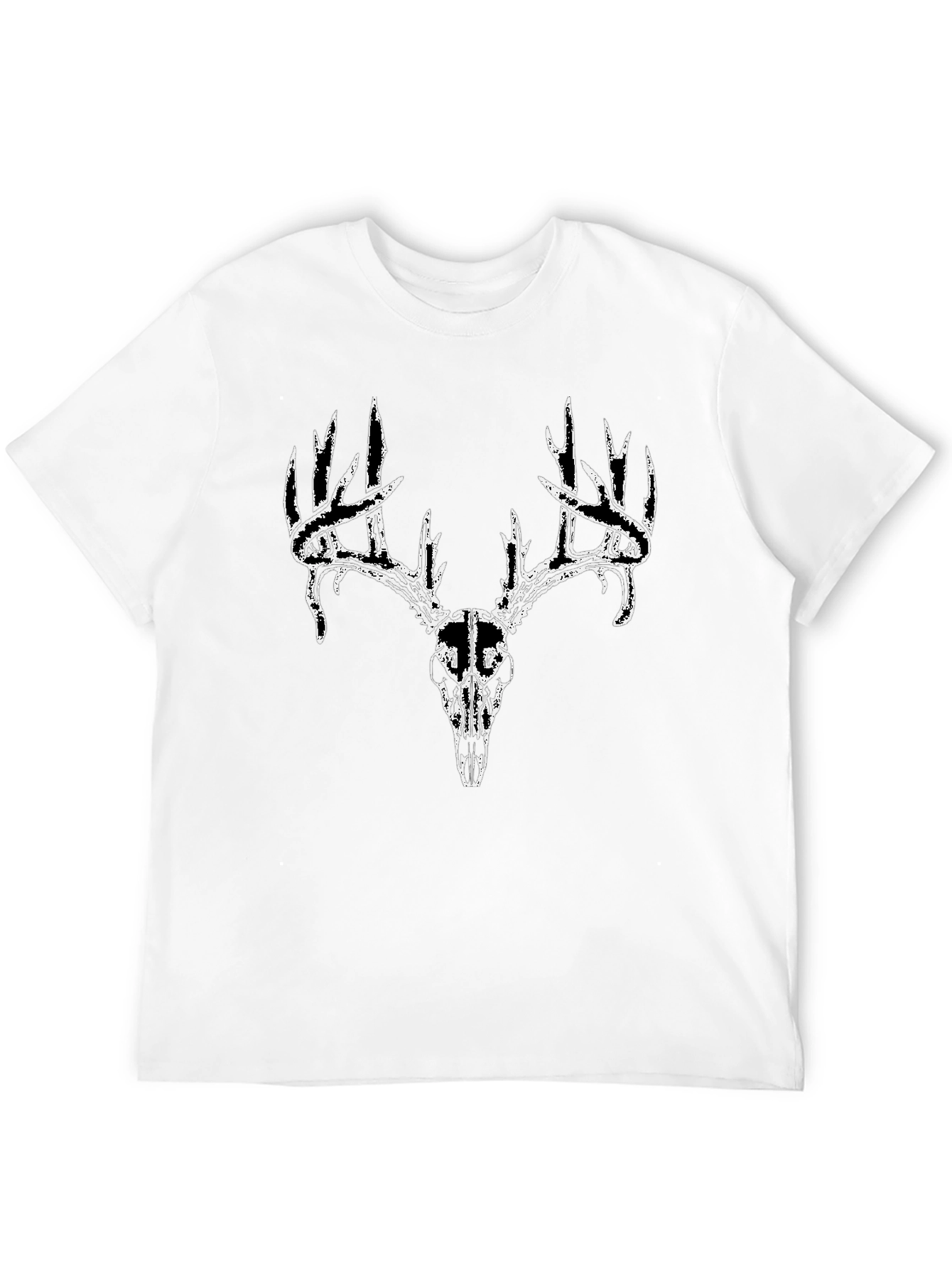 Mens Black T-Shirt with Deer Skull Graphic