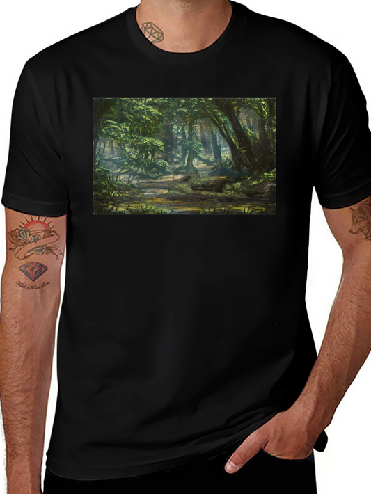 Forest Scene Graphic Tee - Nature Lovers Black T-Shirt