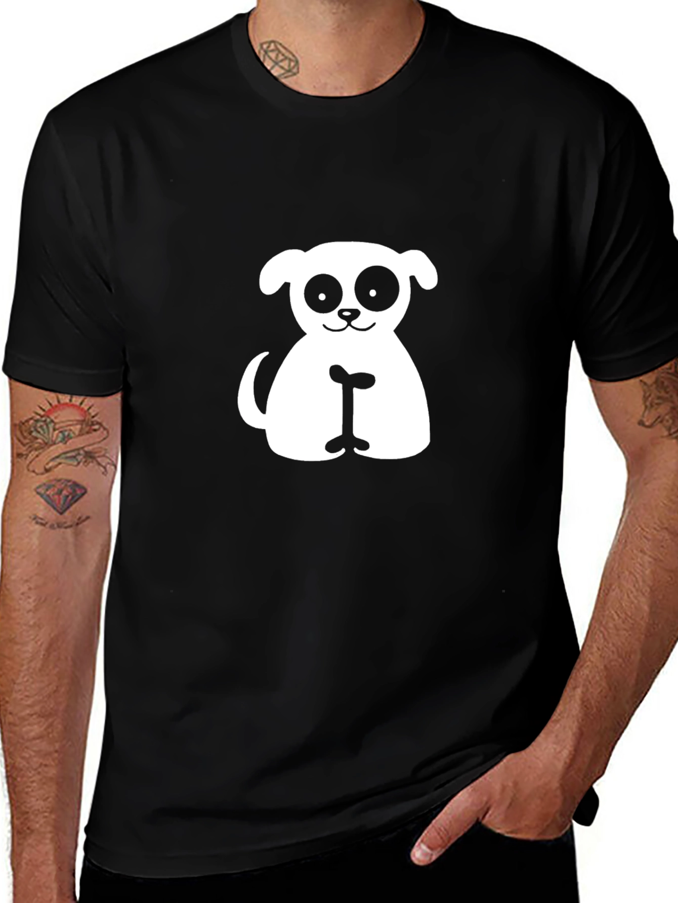 Cute Dog Graphic Tee - Black Cotton T-Shirt
