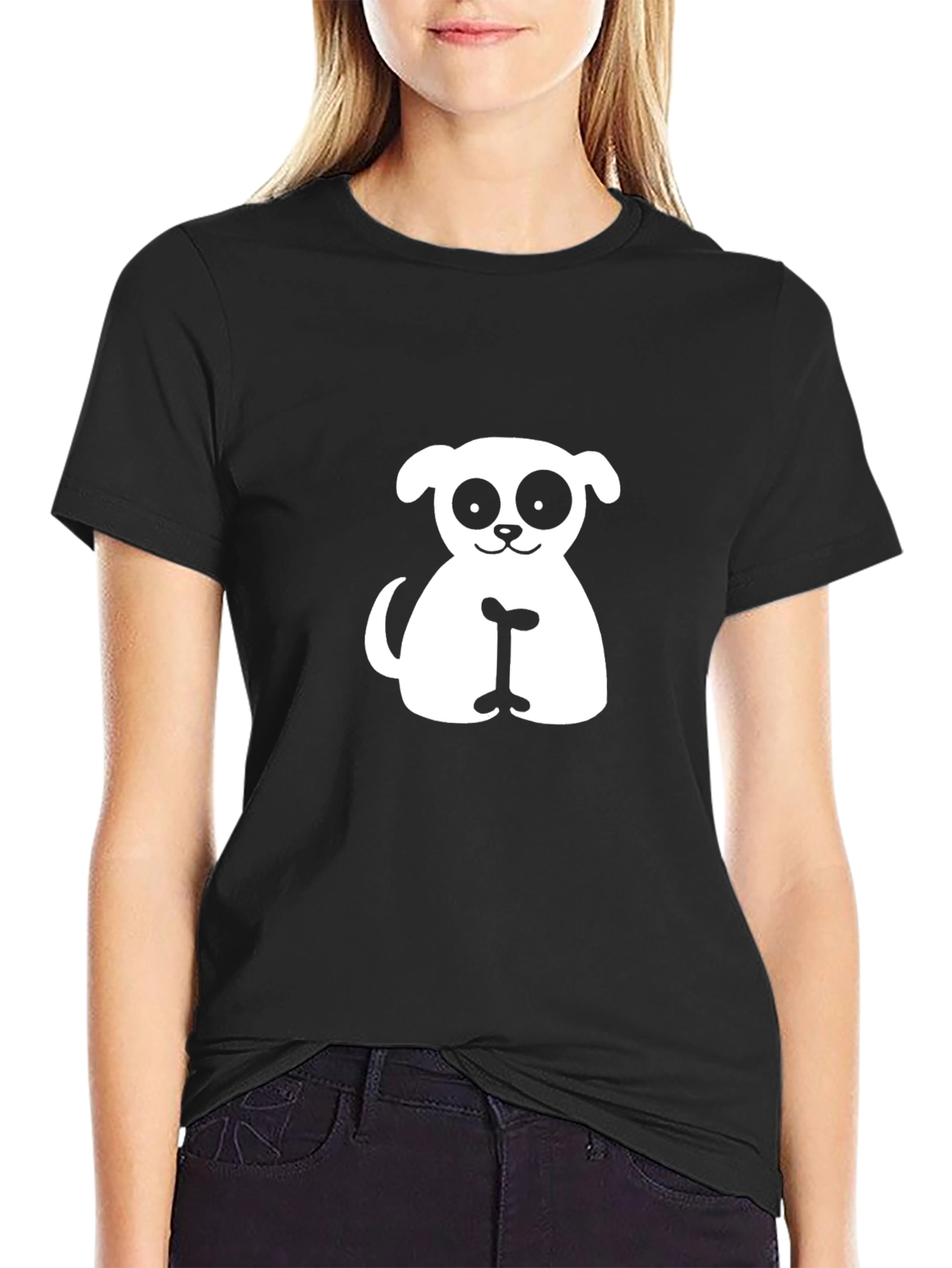 Cute Dog Graphic Tee - Black Cotton T-Shirt