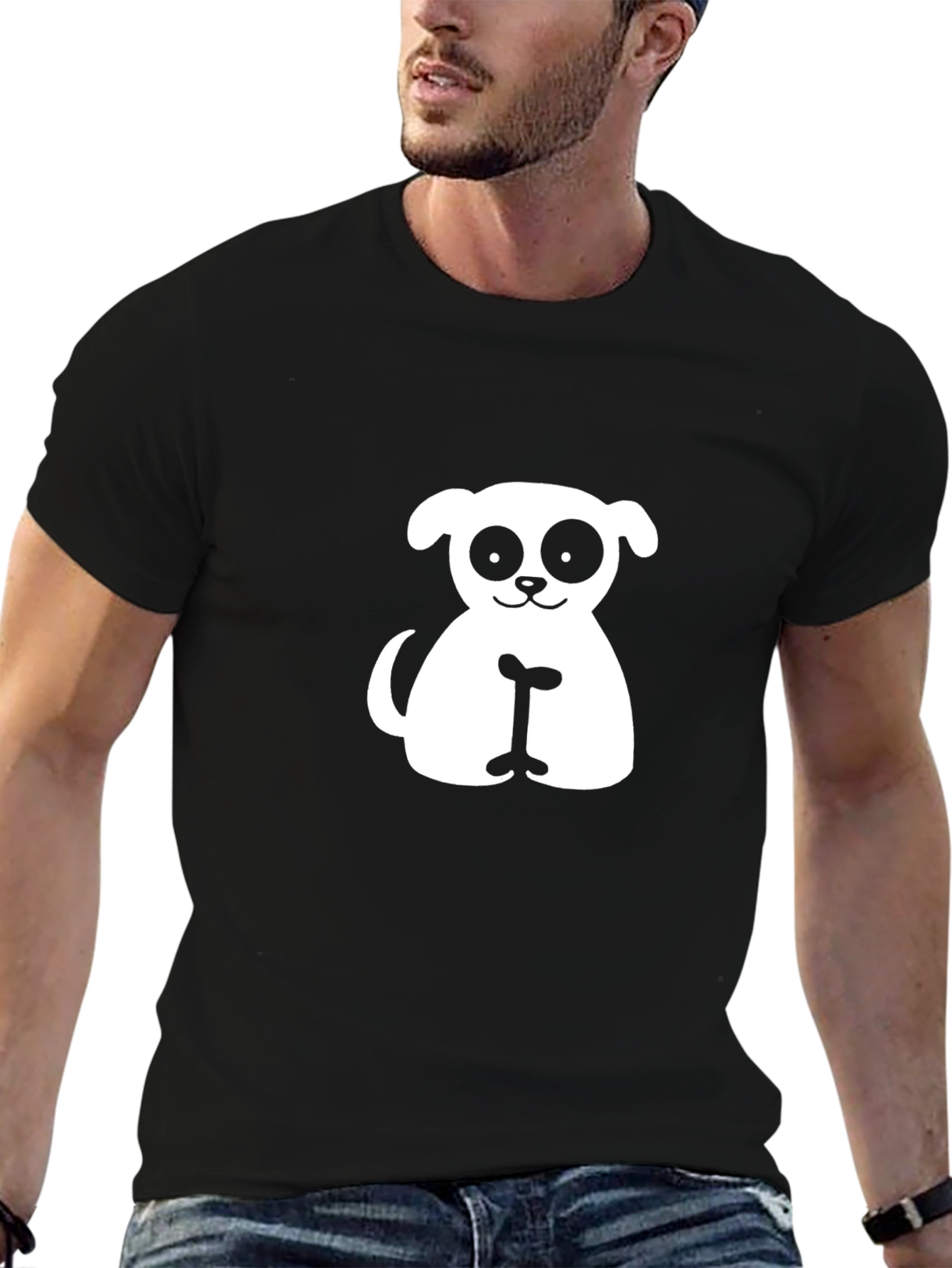 Cute Dog Graphic Tee - Black Cotton T-Shirt