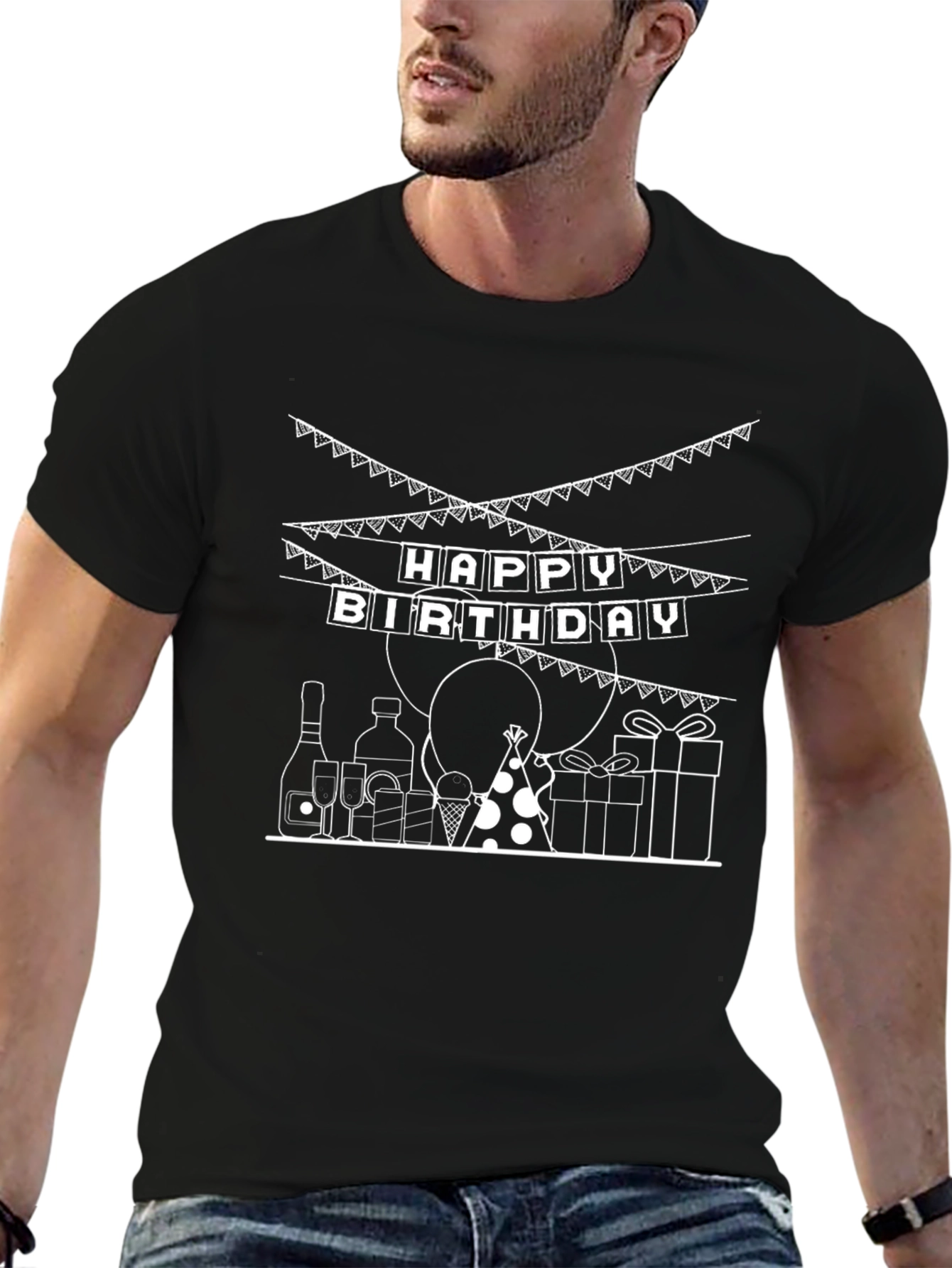 Festive Birthday Graphic Tee - Unisex Black Cotton Shirt