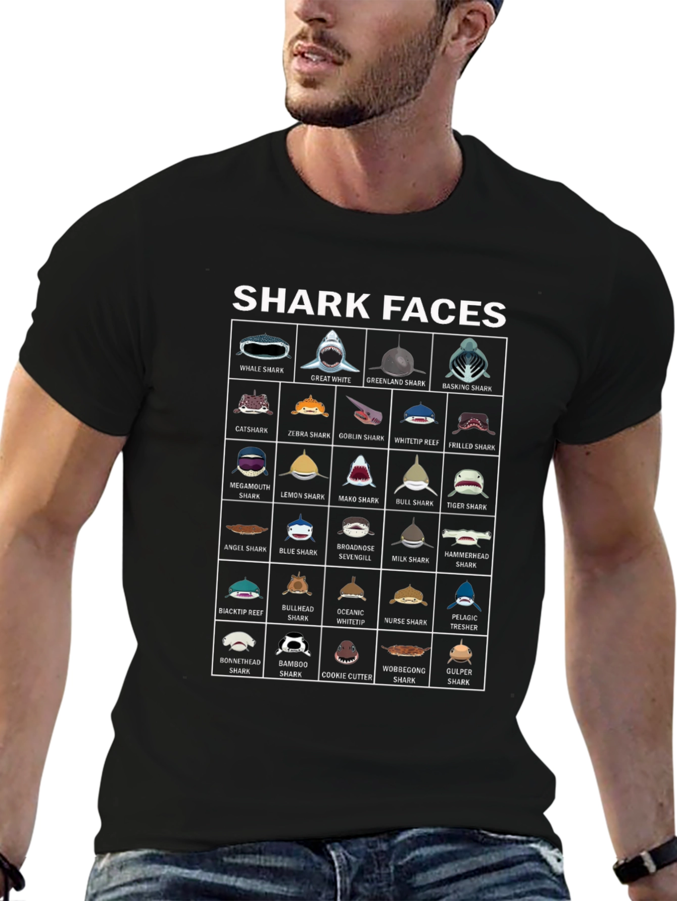 Shark Faces Graphic Tee - Marine Biology T-Shirt