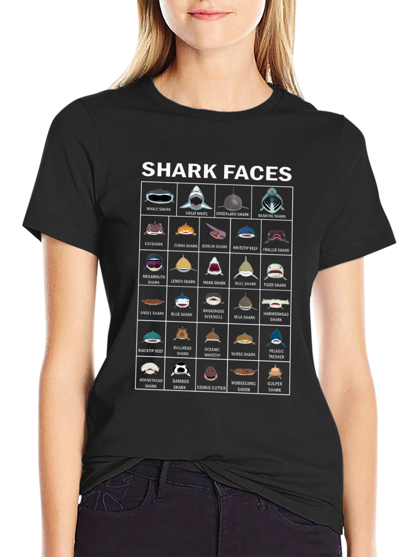 Shark Faces Graphic Tee - Marine Biology T-Shirt