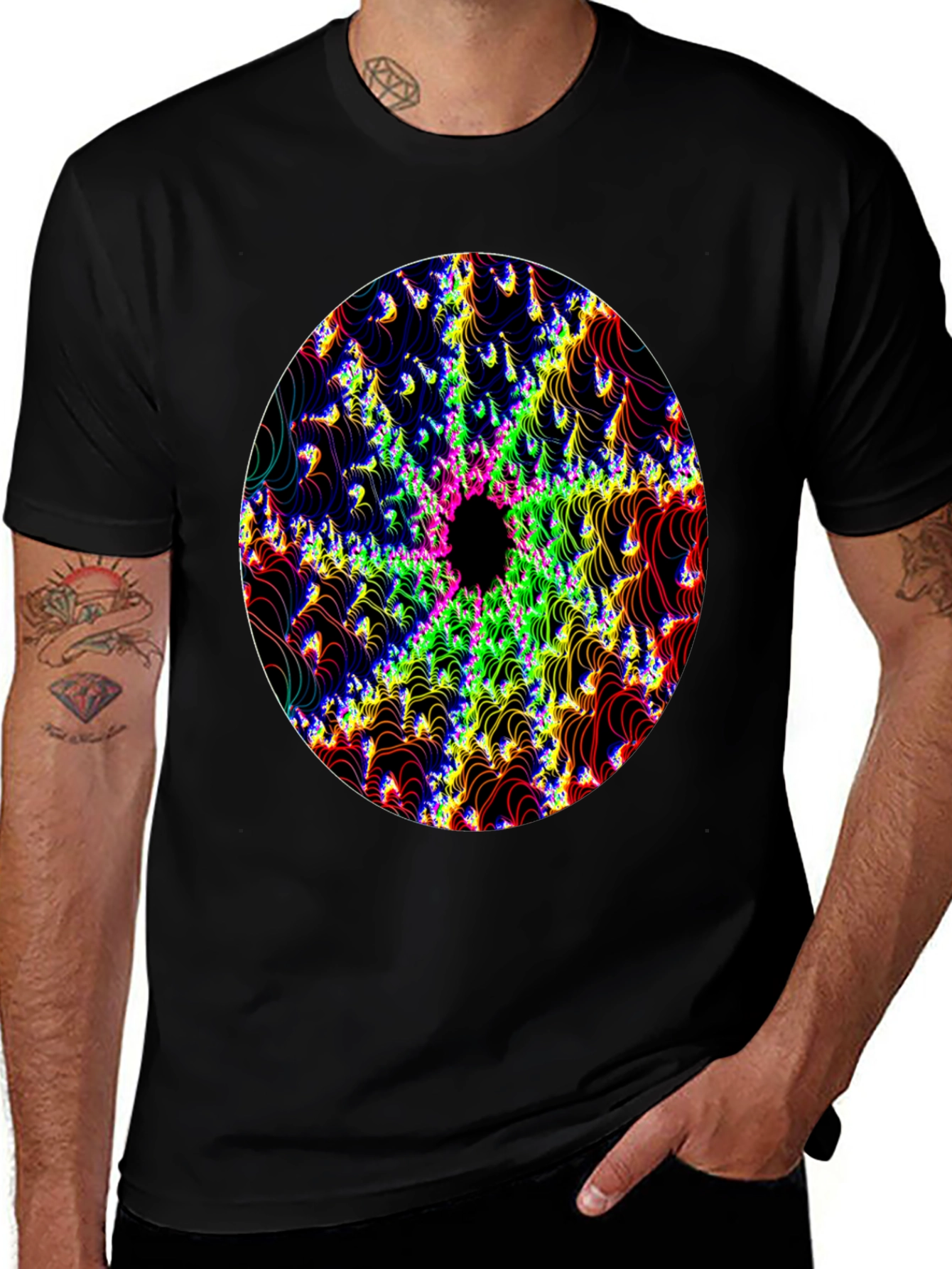 Psychedelic Fractal Graphic Black T-Shirt