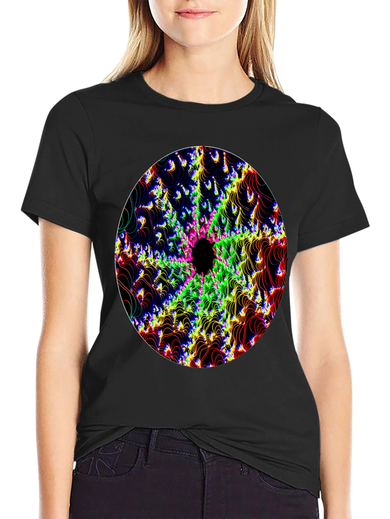 Psychedelic Fractal Graphic Black T-Shirt