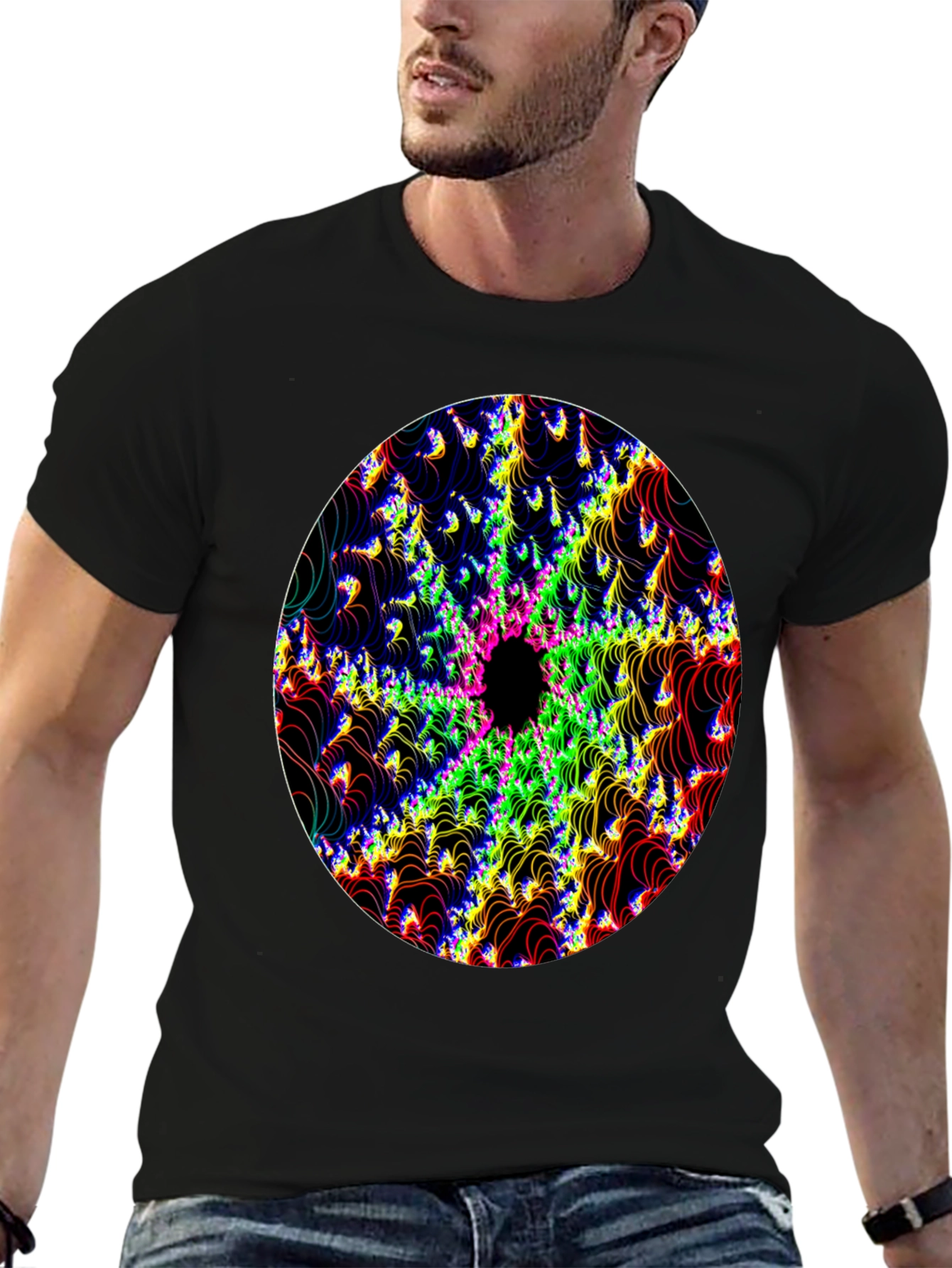 Psychedelic Fractal Graphic Black T-Shirt